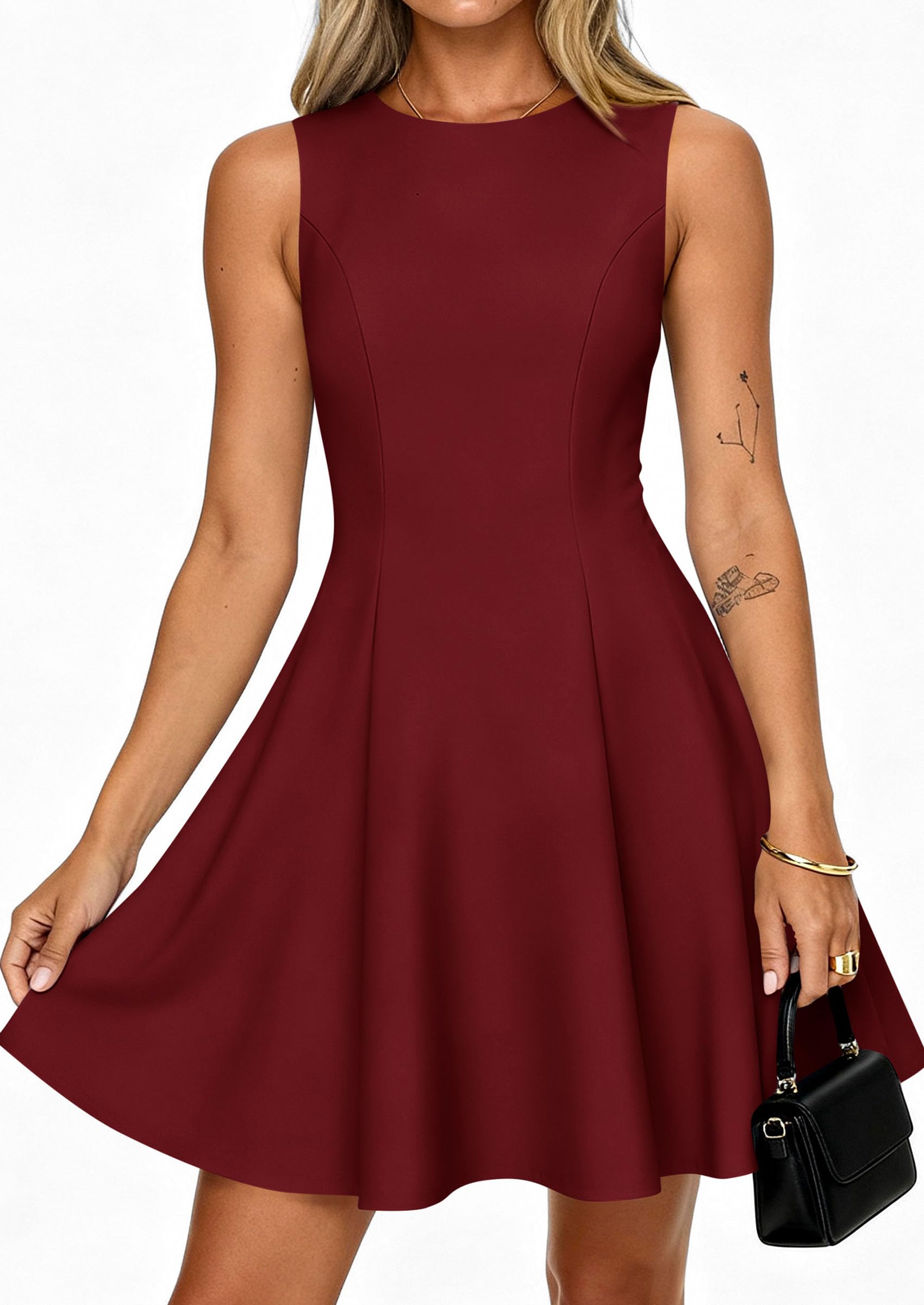 Women's Formal Boat Neck A Line Mini Dress,Burgundy,S
