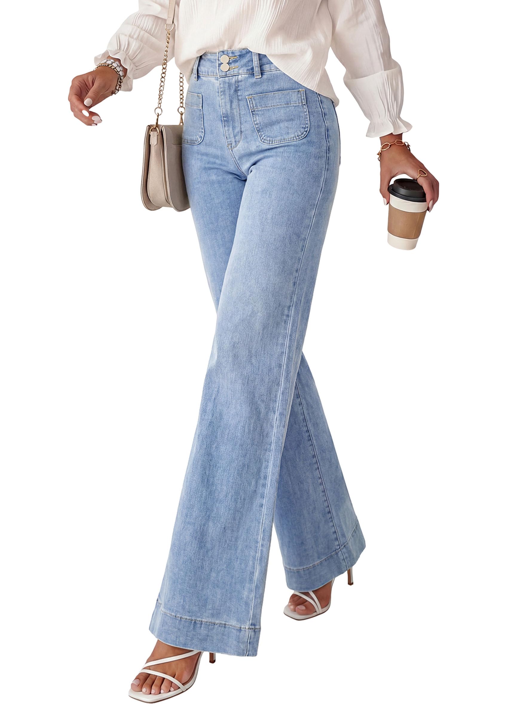Womens Wide Leg High Waisted Trendy Jeans,Ashleigh Blue,4