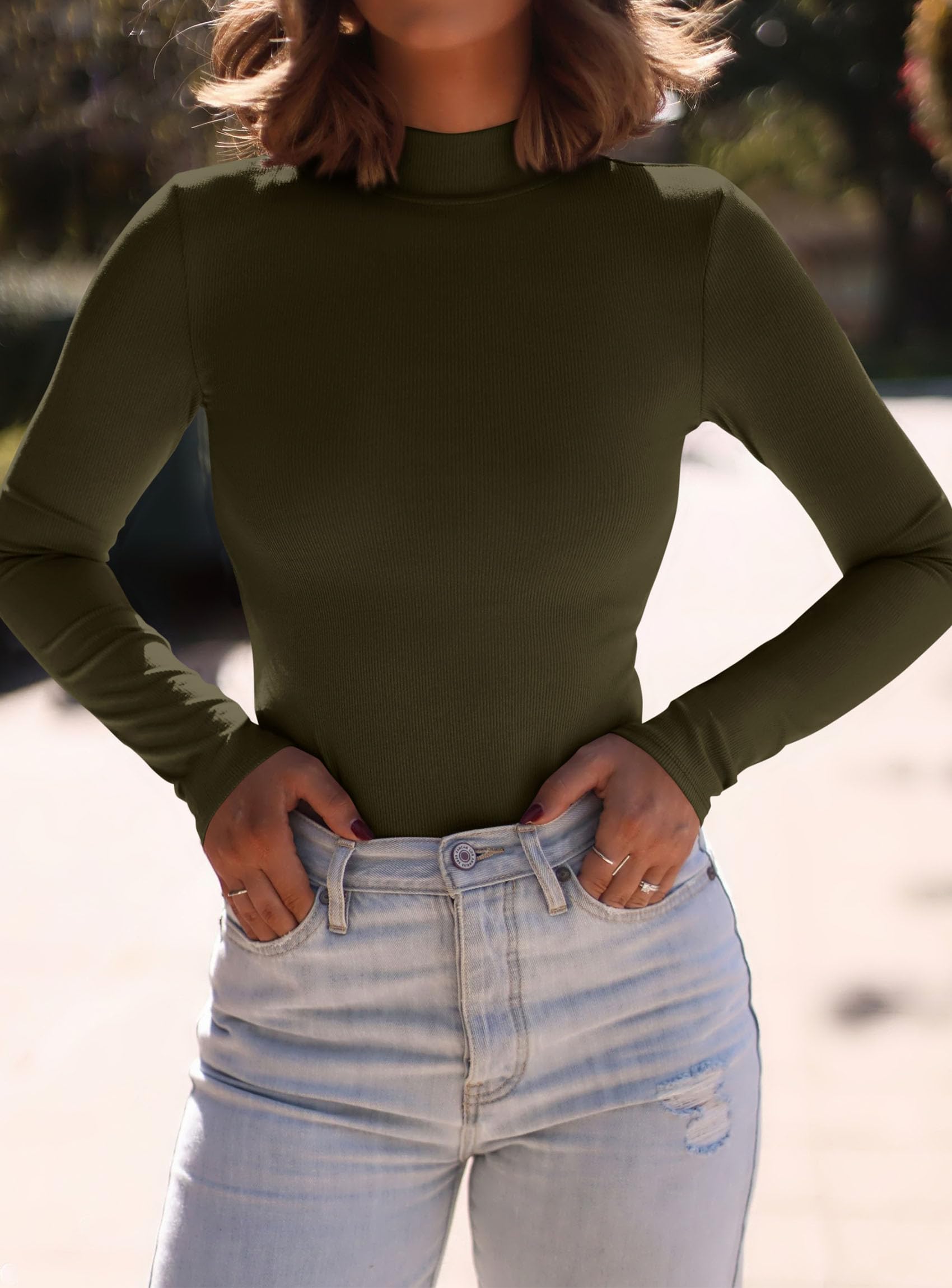 Womens Mock Turtleneck Fall Long Sleeve Shirts,Army Green,XS