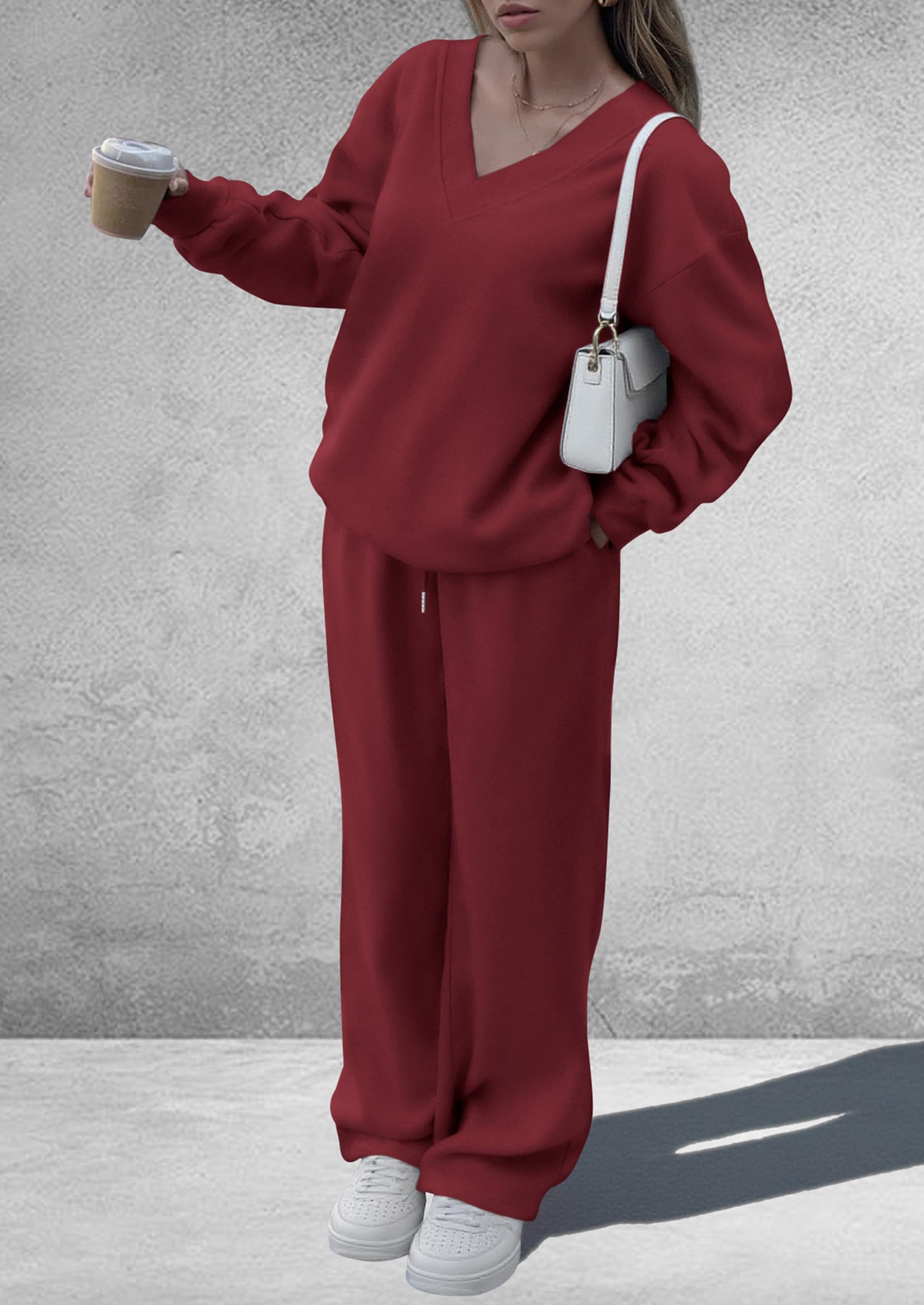Womens 2 Piece Outfits Fall Sweatsuits,Wine Red,S