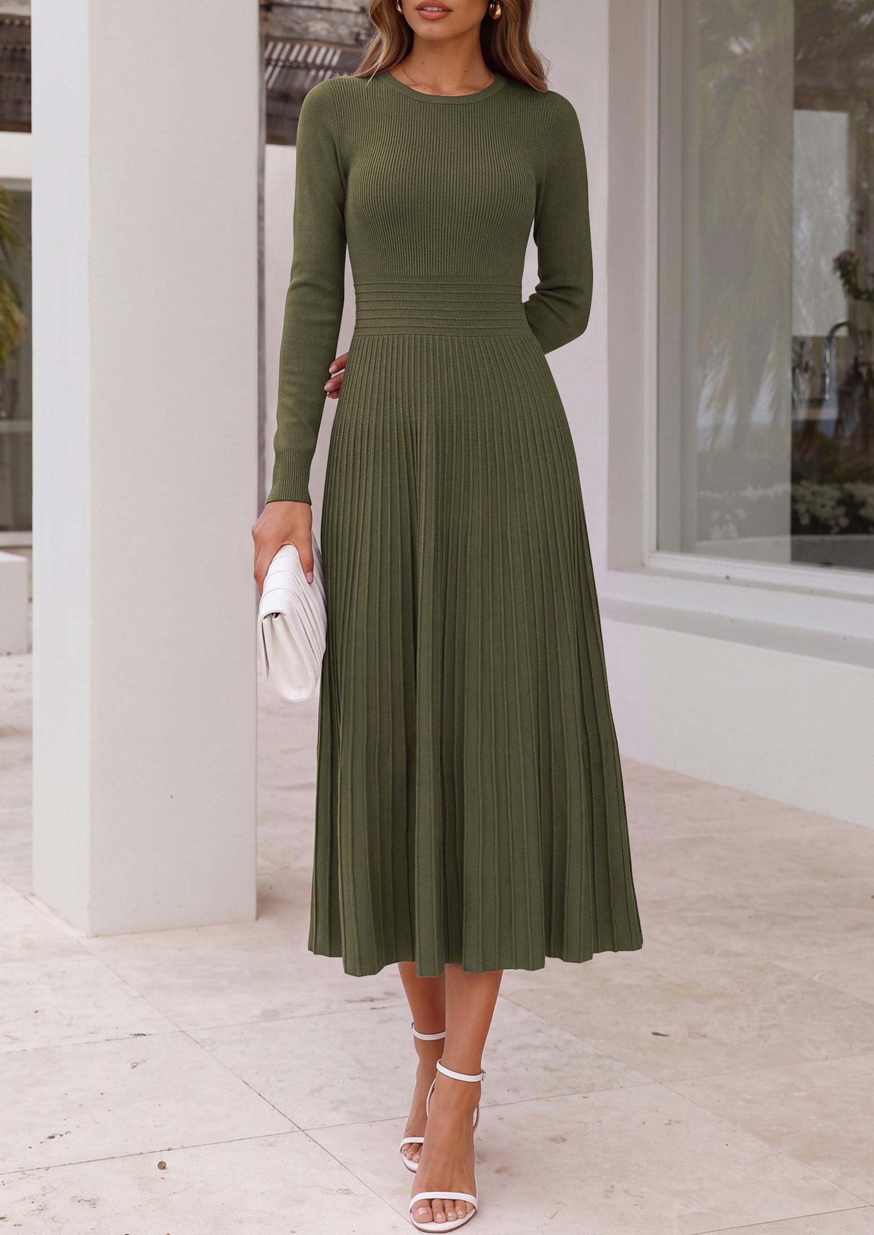 Women's Long Sleeve Knit Maxi Sweater Dress,Grey Green,S