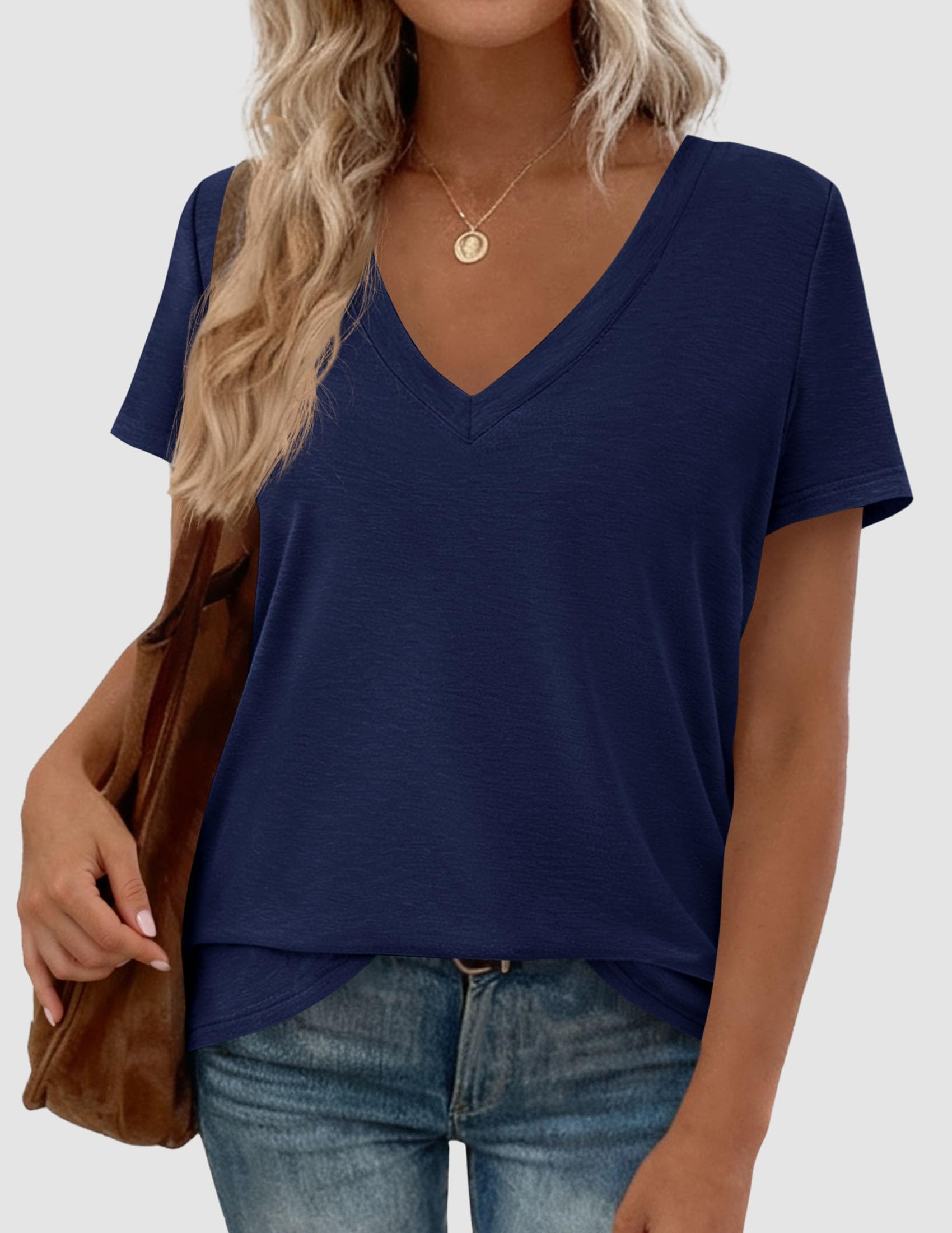Womens Tops Short Sleeve Oversized Tshirts, Navy Blue,S