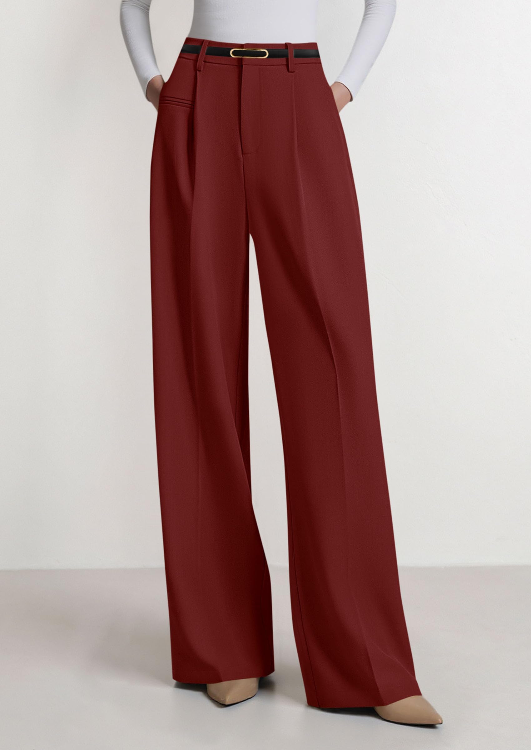 Women's Tailored Wide Leg Work Dress Pants,Rust Red,XS