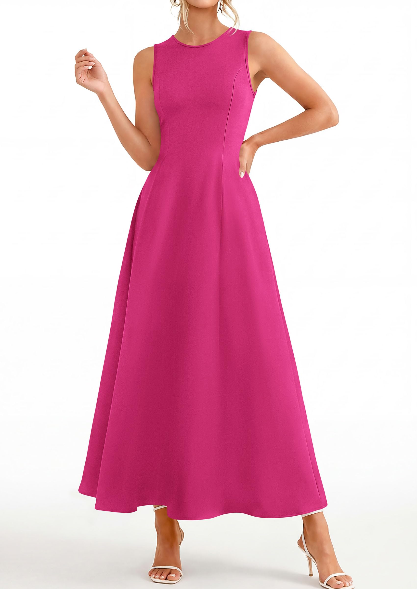 Women's Sleeveless Summer Elegant Maxi Dresses, Hot Pink,S