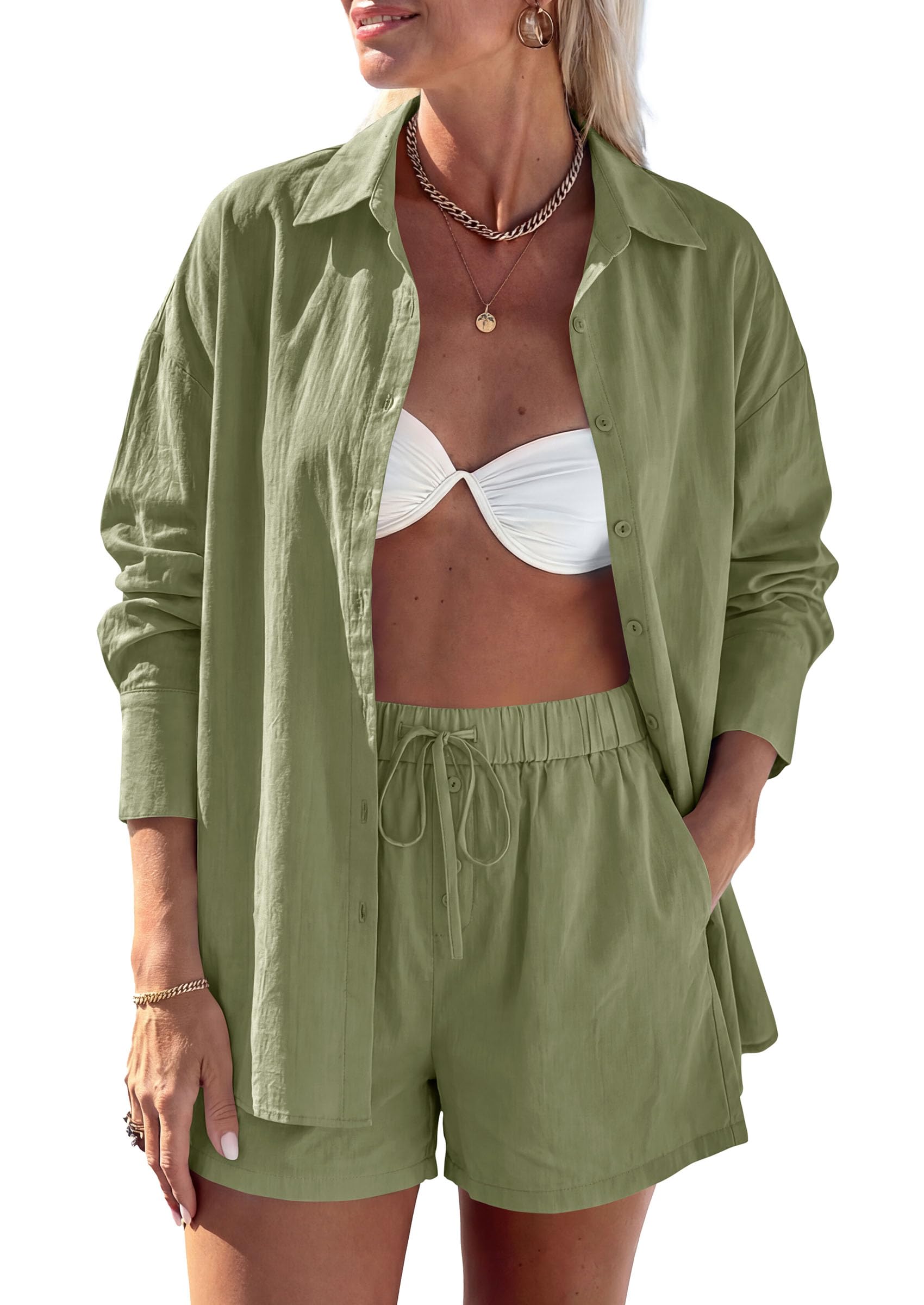 Women's Summer 2 Piece Outfits Lounge Sets (Army Green,S)