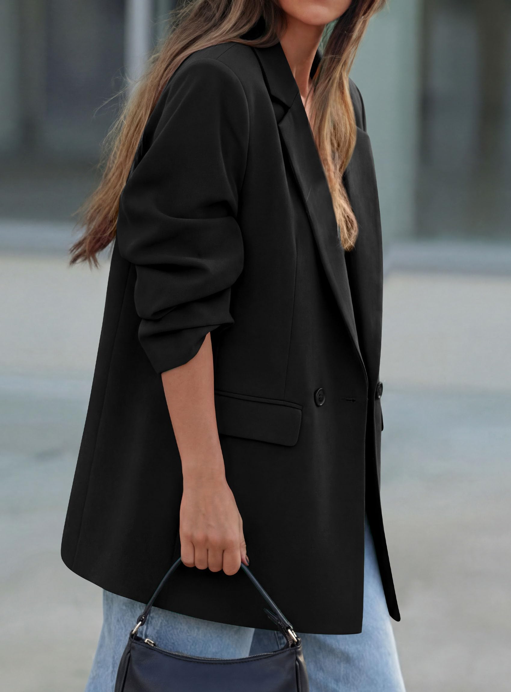Women's Fall Business Casual Oversized Blazers(Black,S)