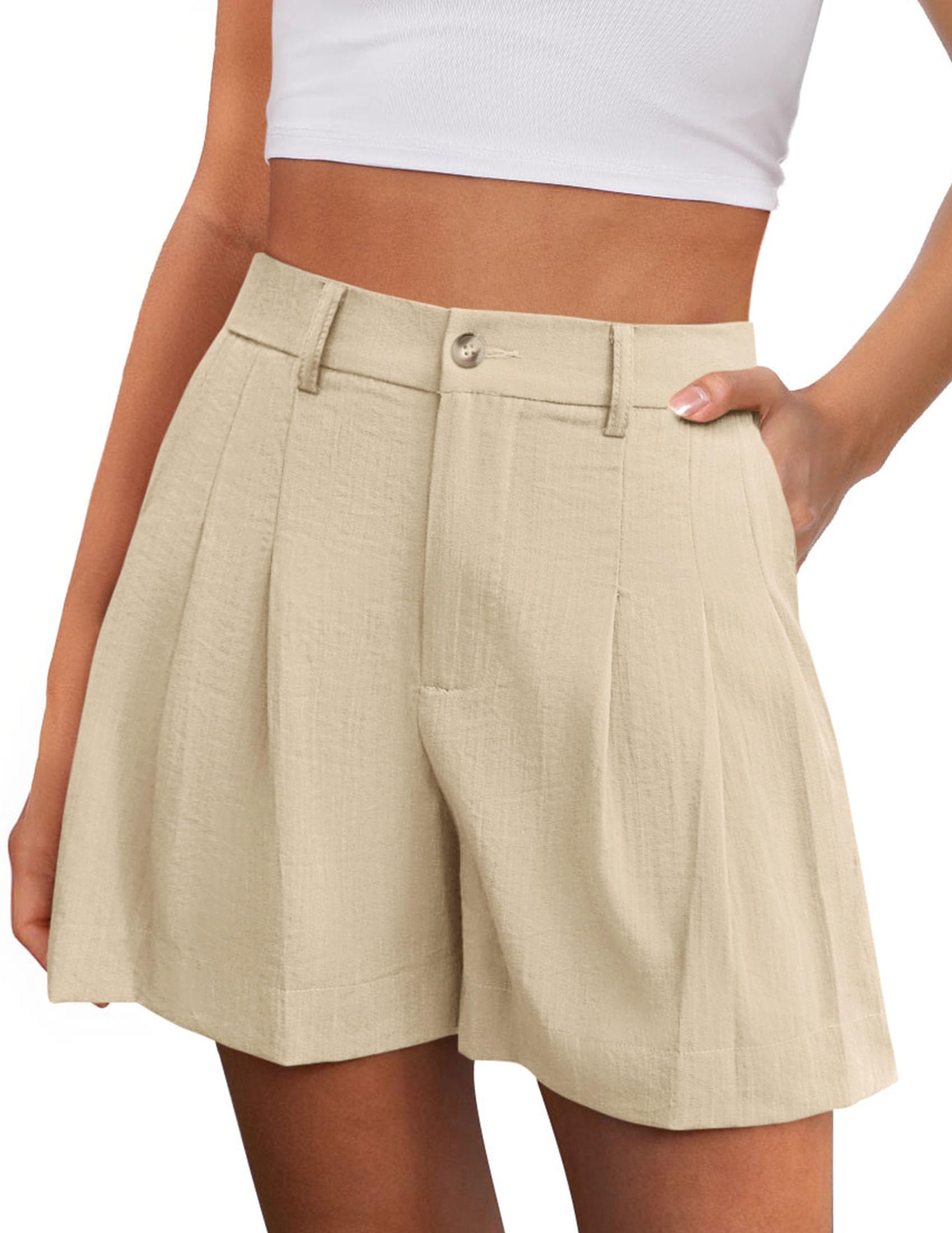 Womens Shorts Dressy Casual High Waisted Wide Leg Trousers,Apricot,M