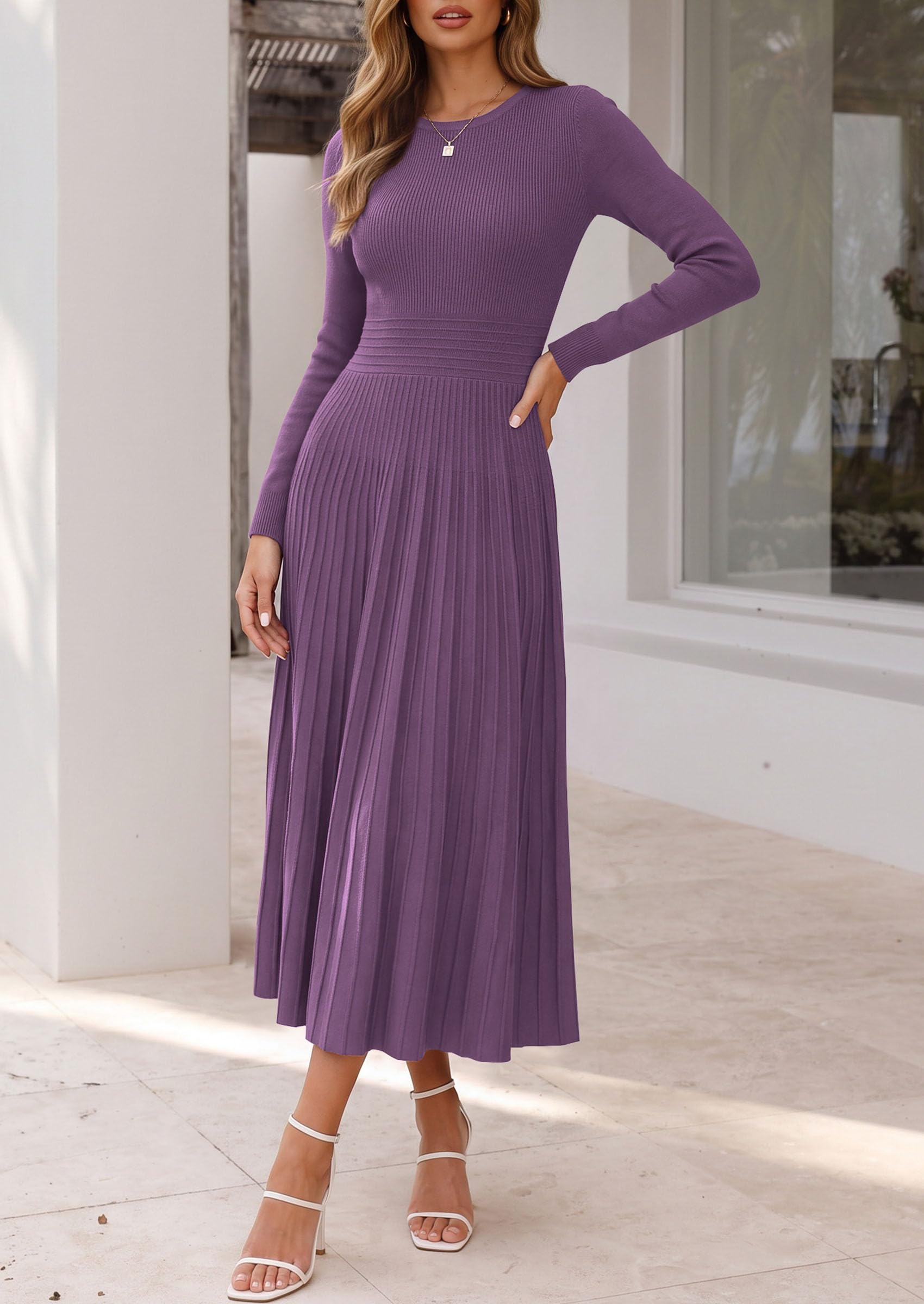 Women's Long Sleeve Knit Maxi Sweater Dress,Grey Purple,S