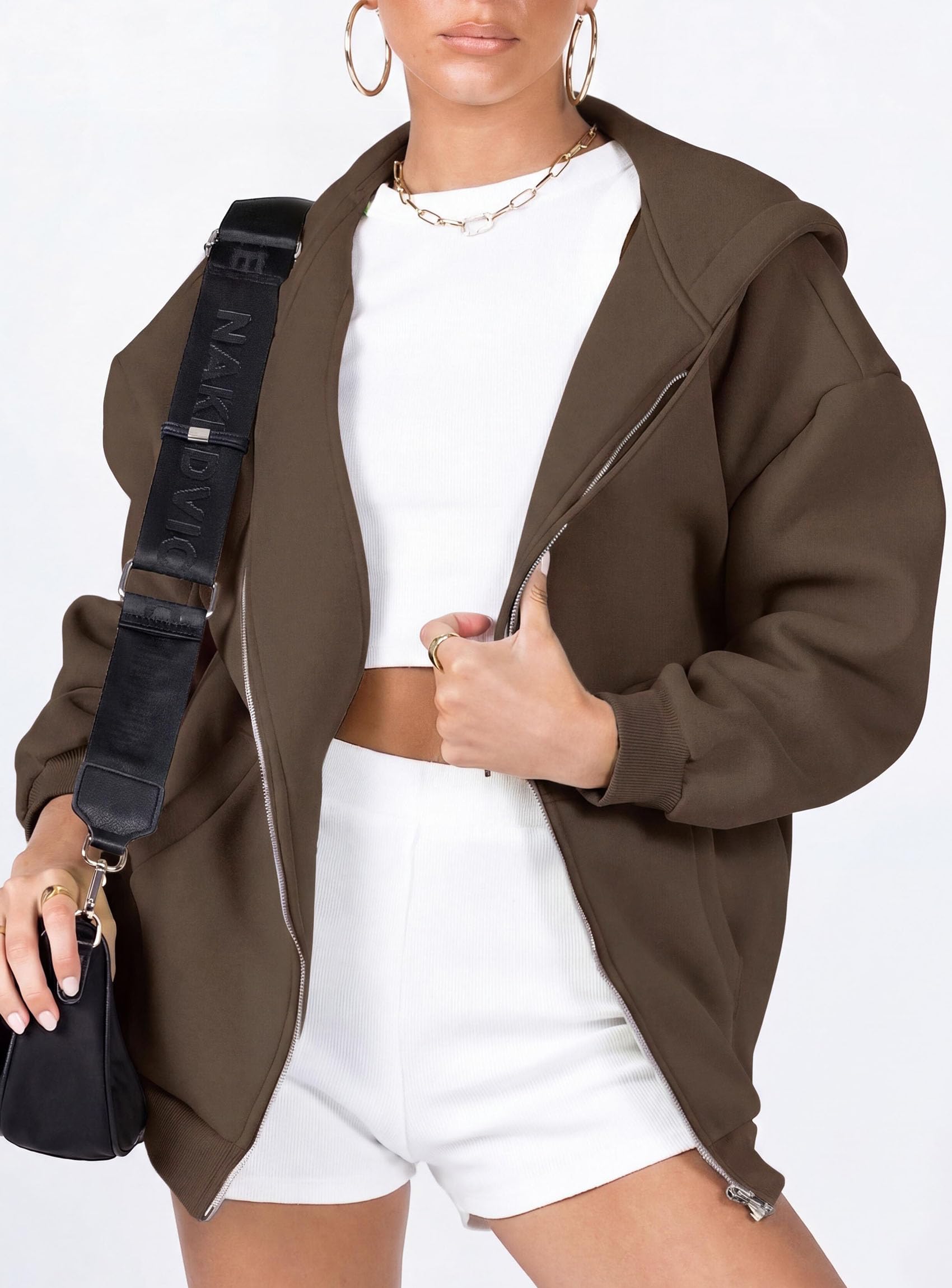 Women's Fall Zip Up Hoodies Sweatshirts Coffee