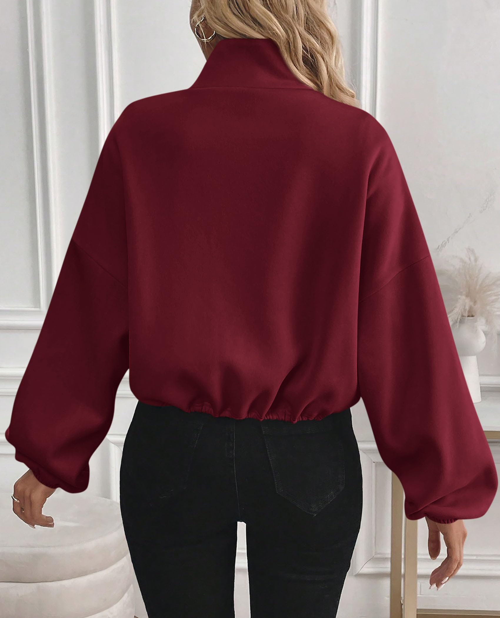 Women's Cropped Jacket Zip Up Fleece Sweatshirt Fall Outfits