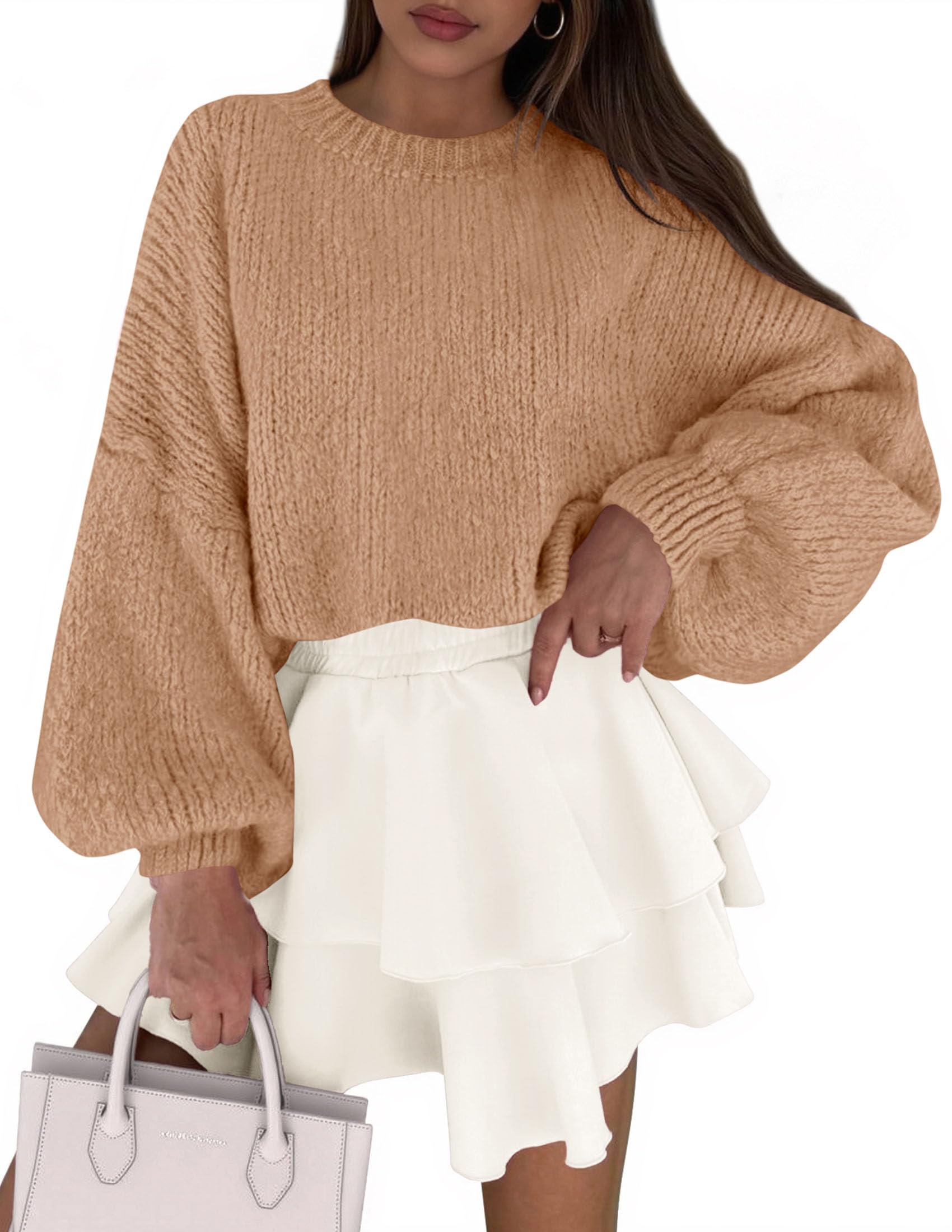 Women's Chunky Knit Oversized Pullover Sweaters,Khaki,XL