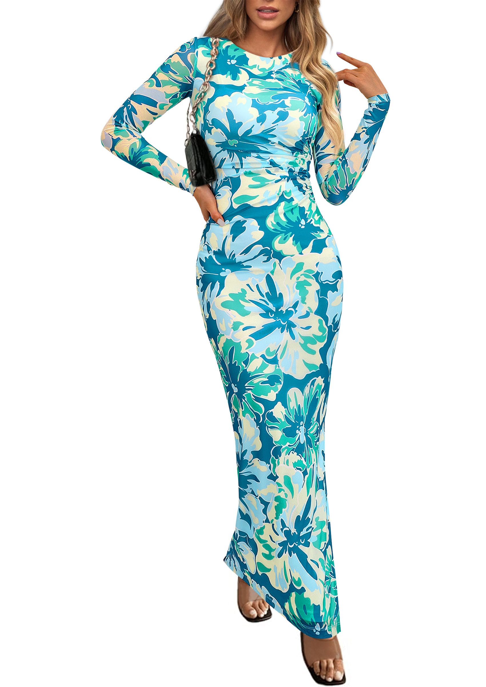 Women's Floral Bodycon Maxi Fall Dress