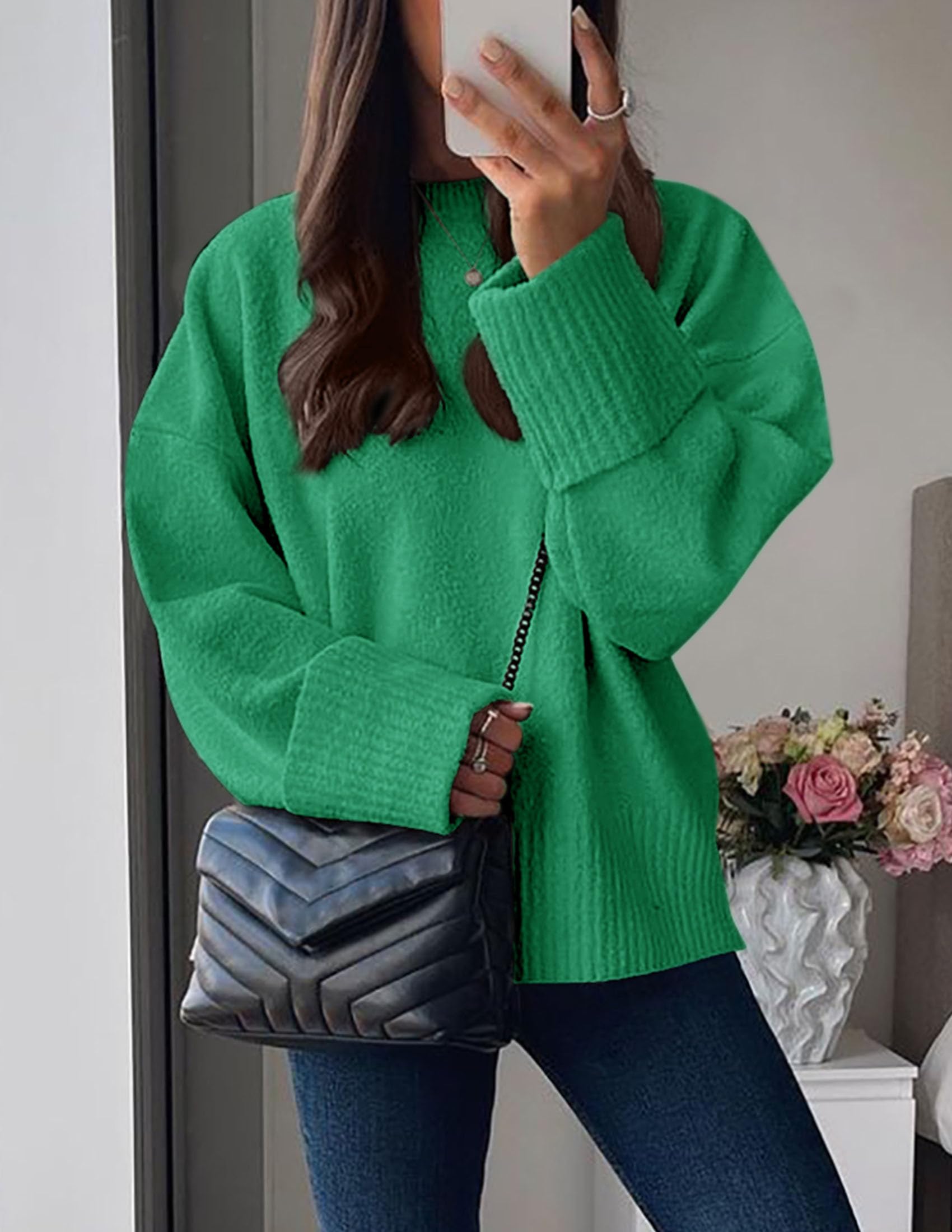 Women's Fall Fashion Cozy Oversized Sweaters(Green,XS)