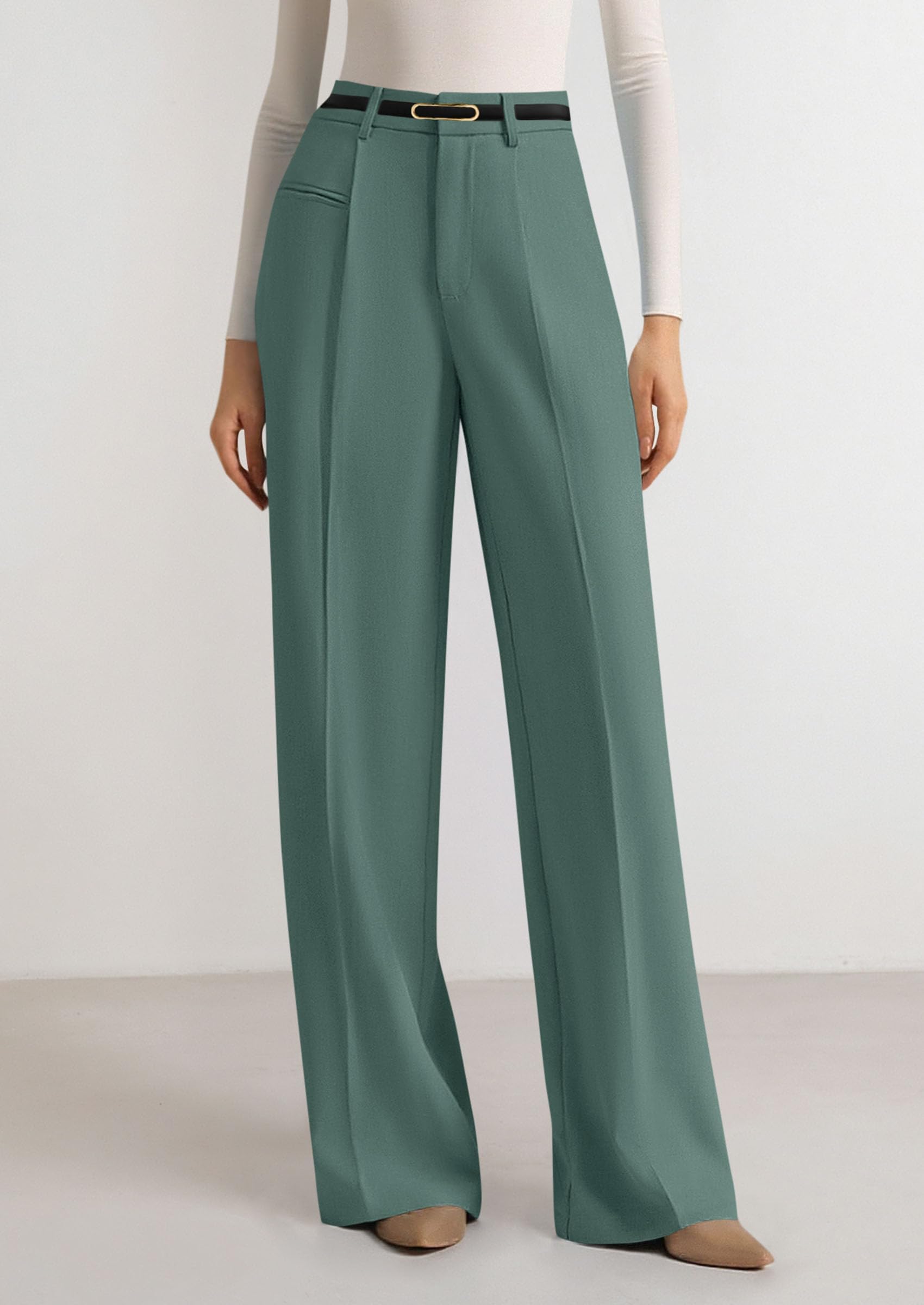 Women's Tailored Wide Leg Work Dress Pants,Grey Green,XS