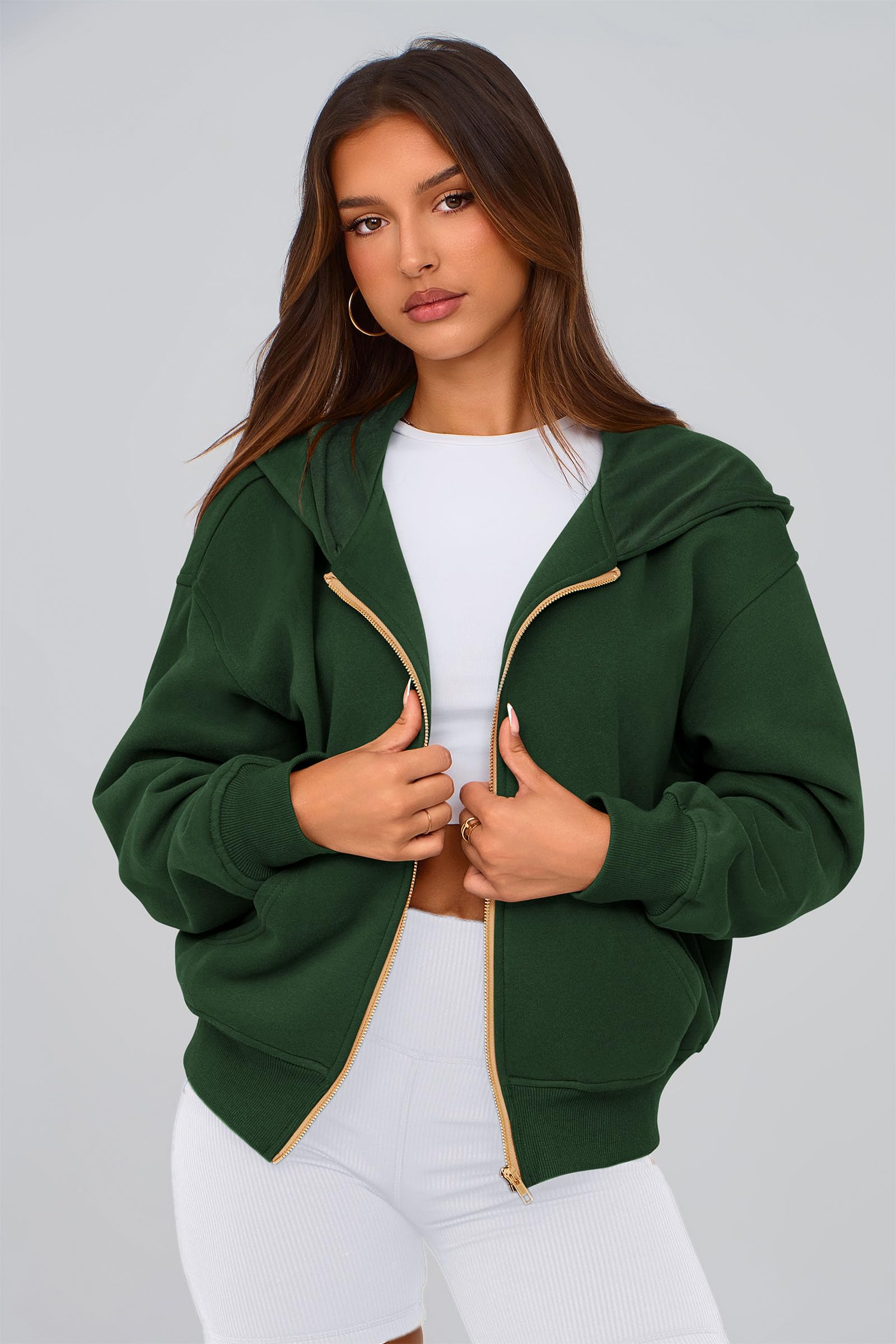 Hoodies for Women Fall Fashion Zip Up Fleece Plain Sweatshirt