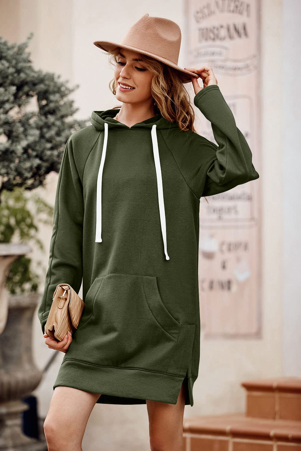Sweatshirt for Women Fall Oversized Hoodie Dress,Army Green,S