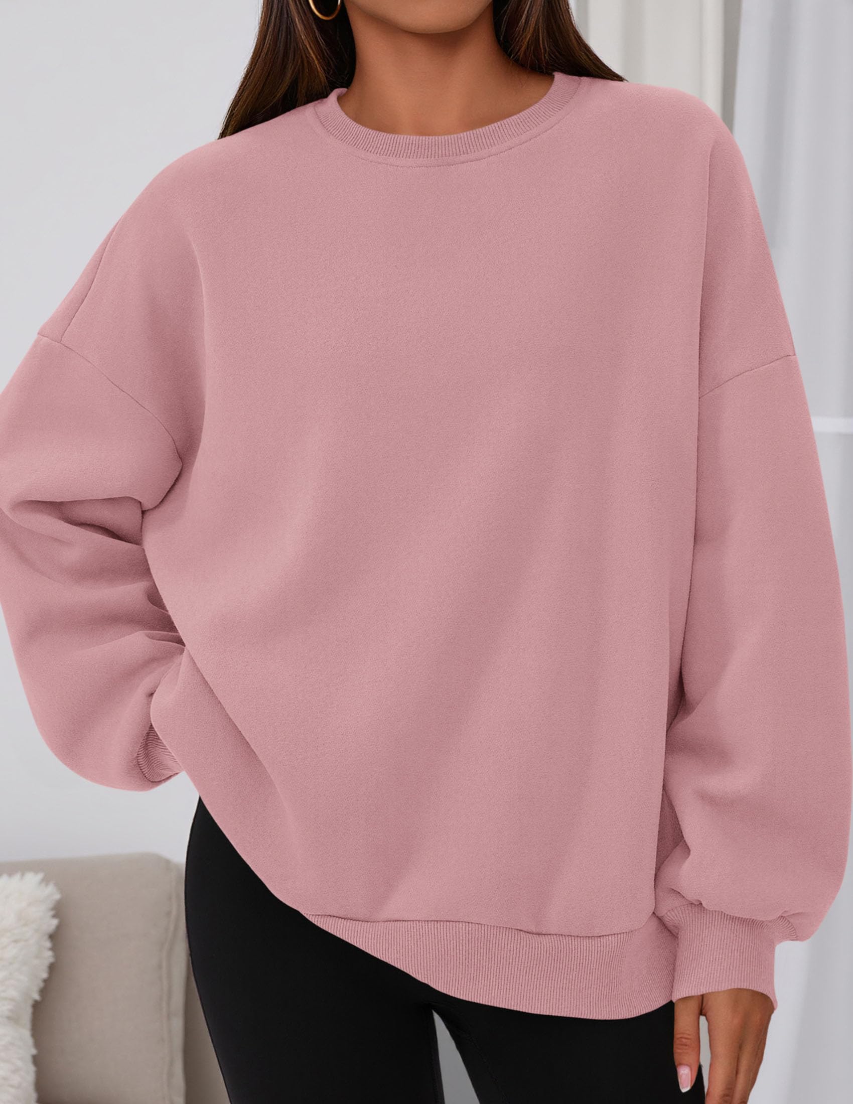Womens Oversized Crewneck Sweatshirt 2026 Fall Outfits Pink