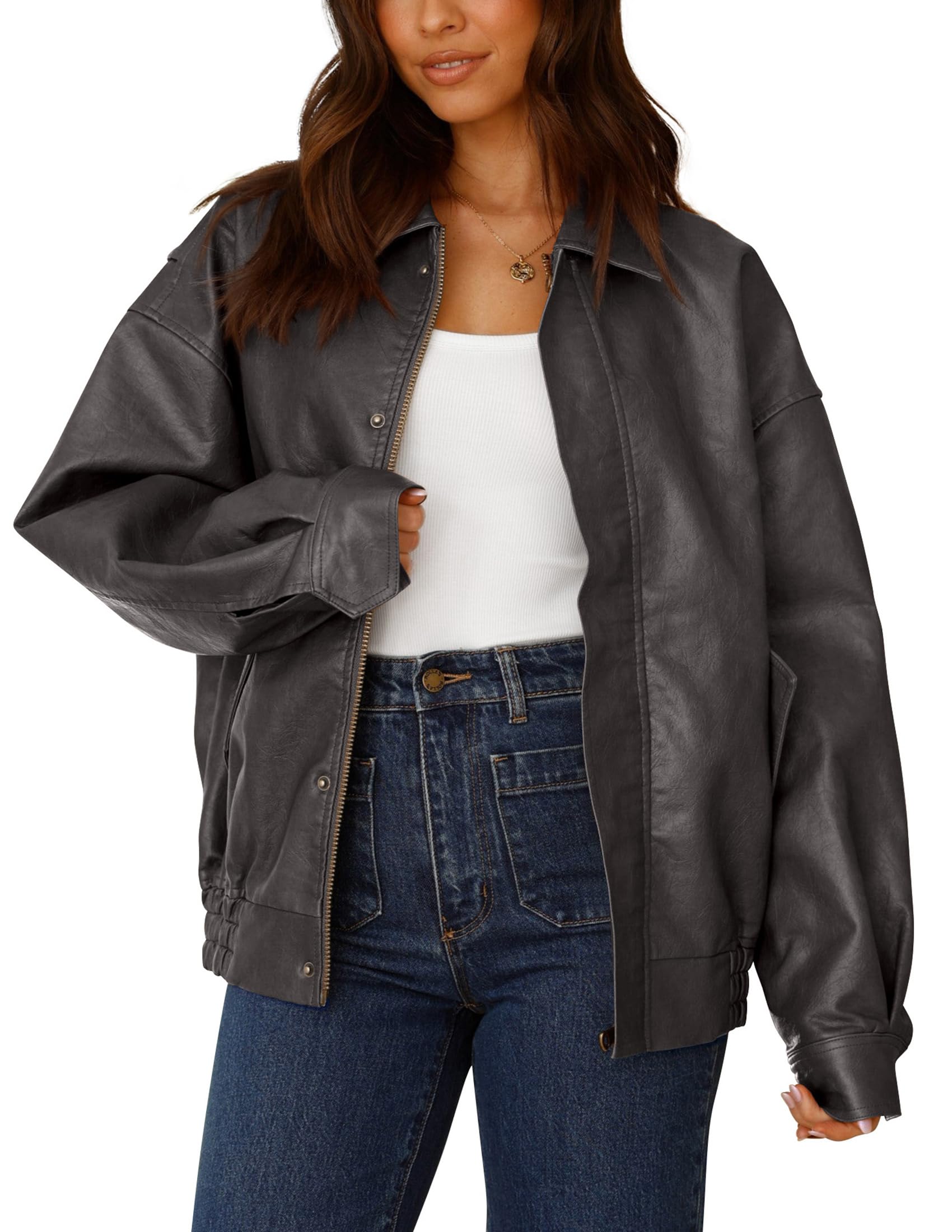 Women's Faux Leather Motorcycle Jackets(Grey,X-Small)
