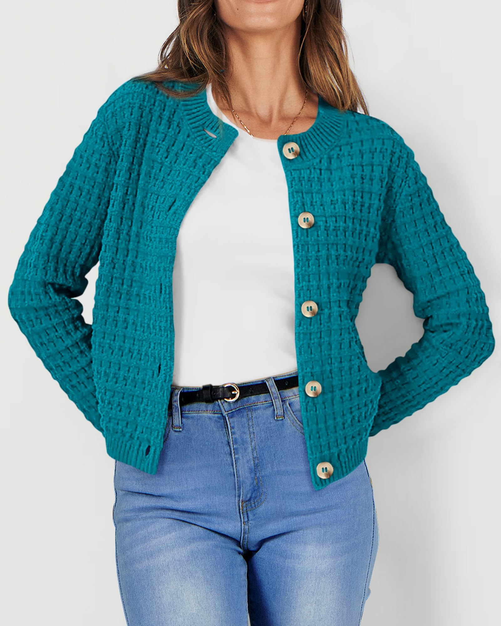 Women's Fall Lightweight Cardigan Sweaters Peacock Blue