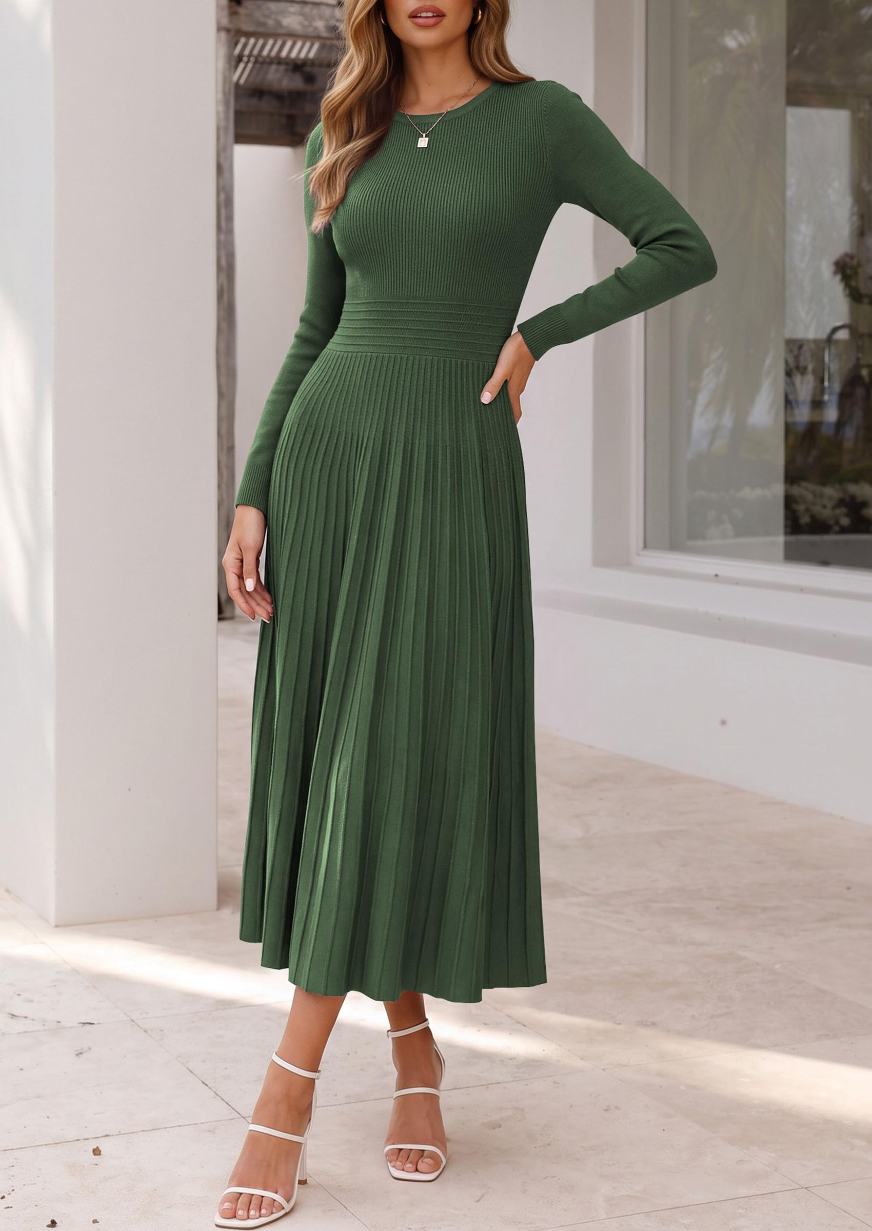 Women's Long Sleeve Knit Maxi Sweater Dress,Army Green,S