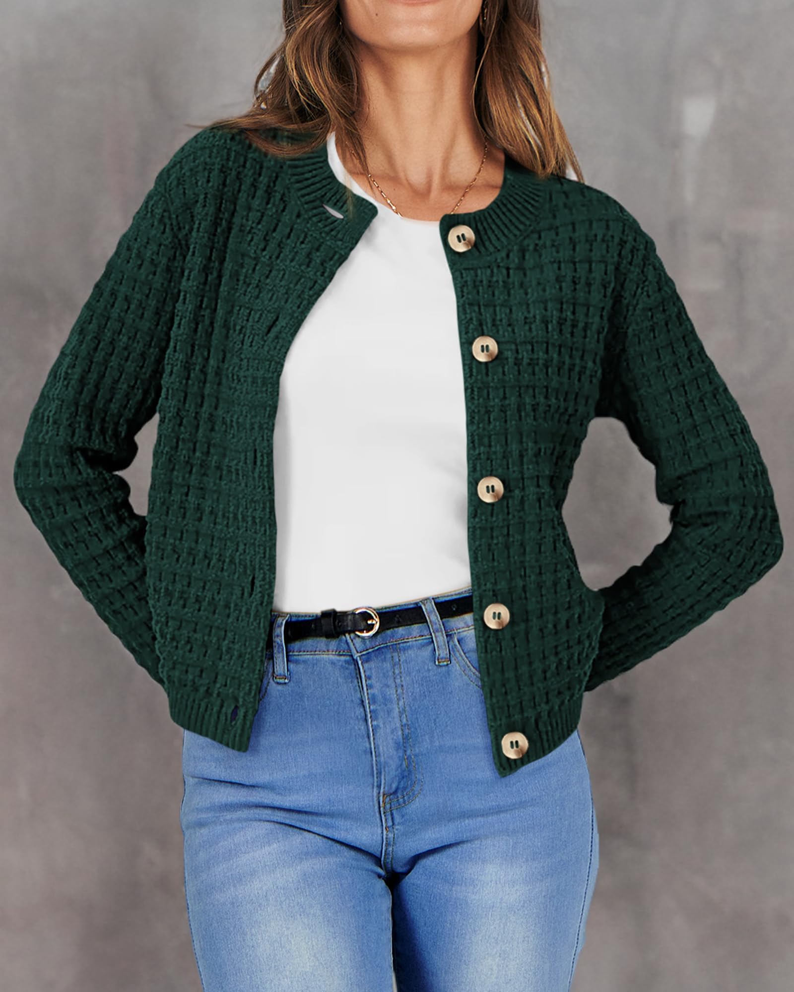 Women's Fall Lightweight Cardigan Sweaters Dark Green