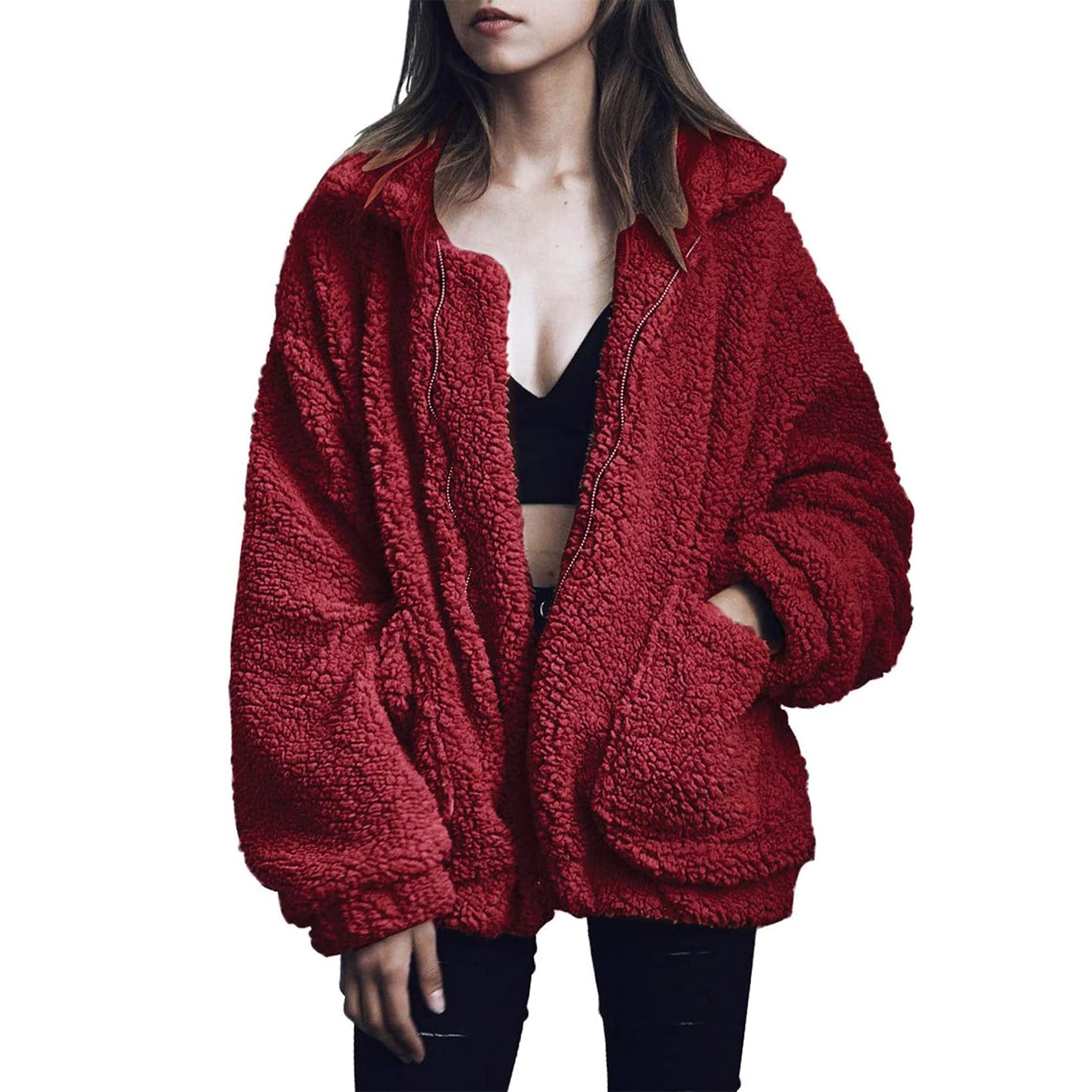 Oversized Sherpa Fleece Jacket Women's Winter Coats Outerwear