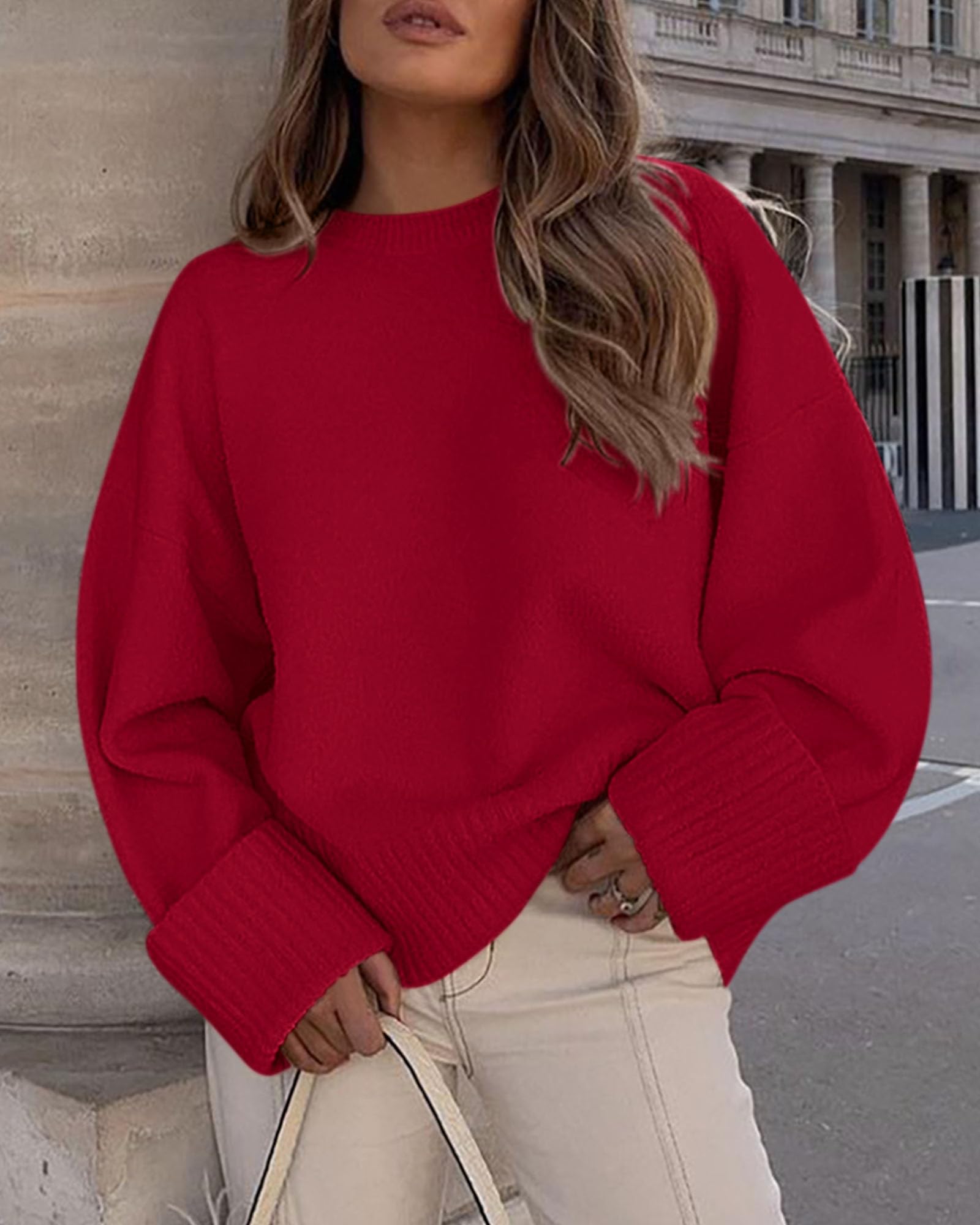 Women's Fall Fashion Cozy Oversized Sweaters(Red,M)