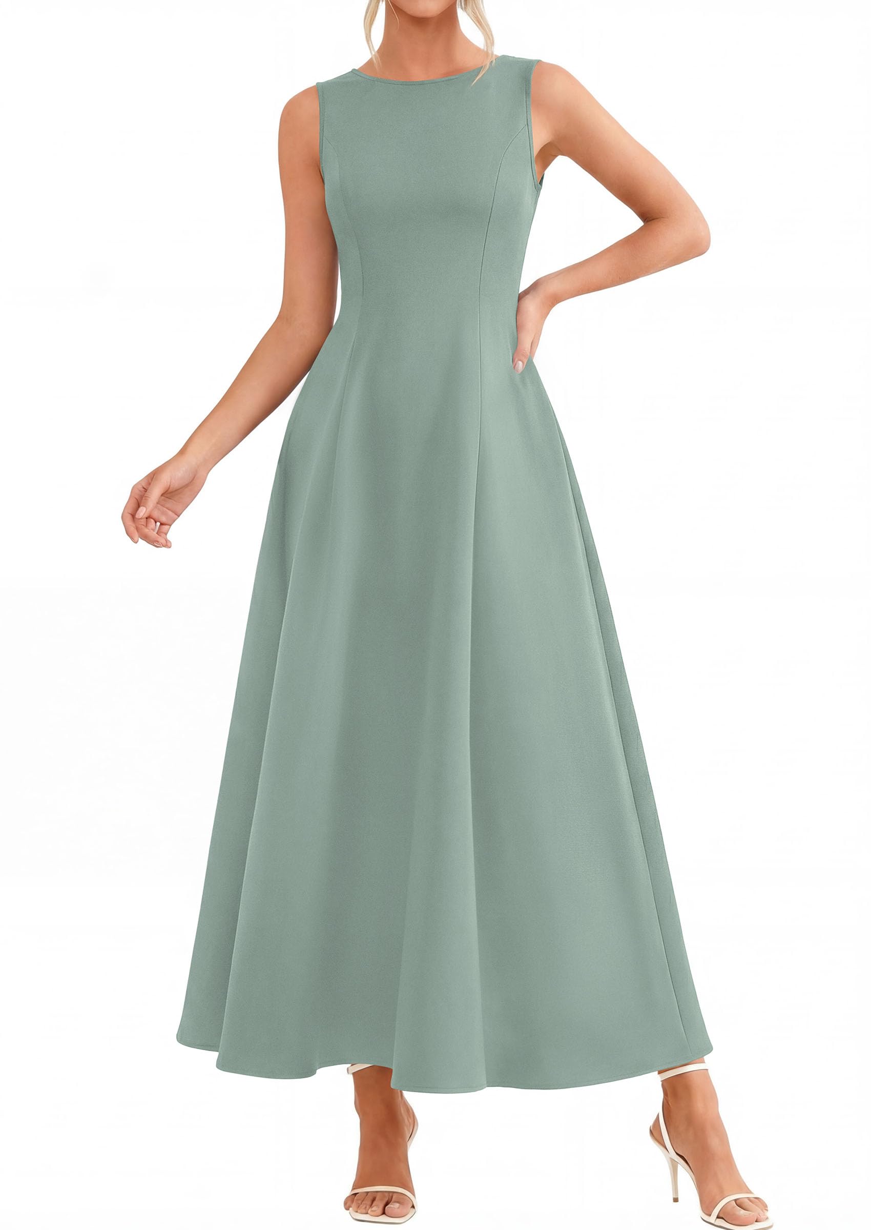 Women's Sleeveless Summer Elegant Maxi Dresses, Sage Green,S