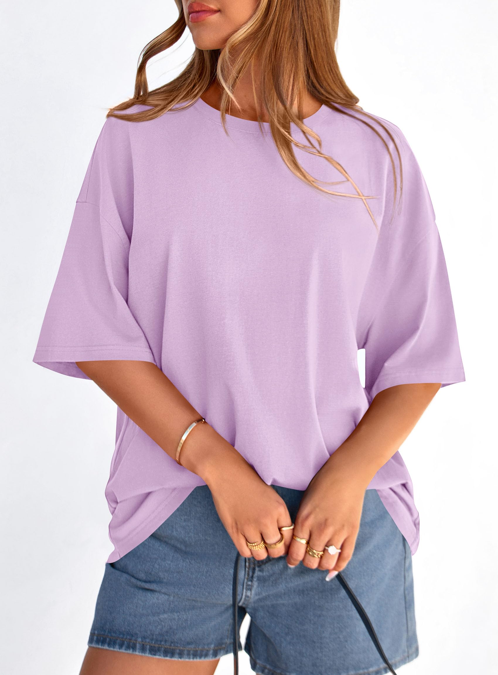 Women's Oversized Tshirts Going Out Tops (Light Purple,S)
