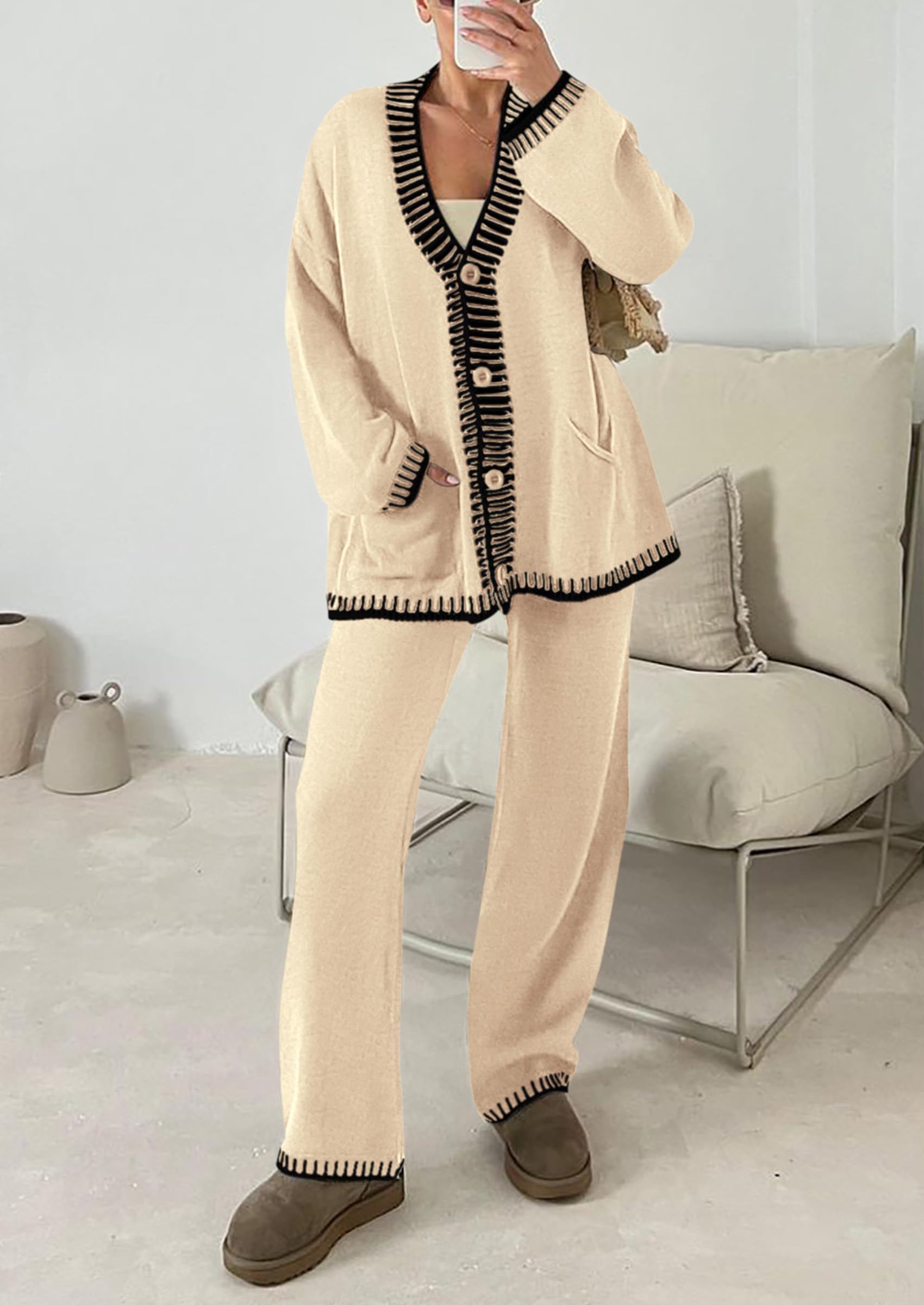 Women's Fall 2 Piece Matching Cozy Knit Sweater Lounge Sets