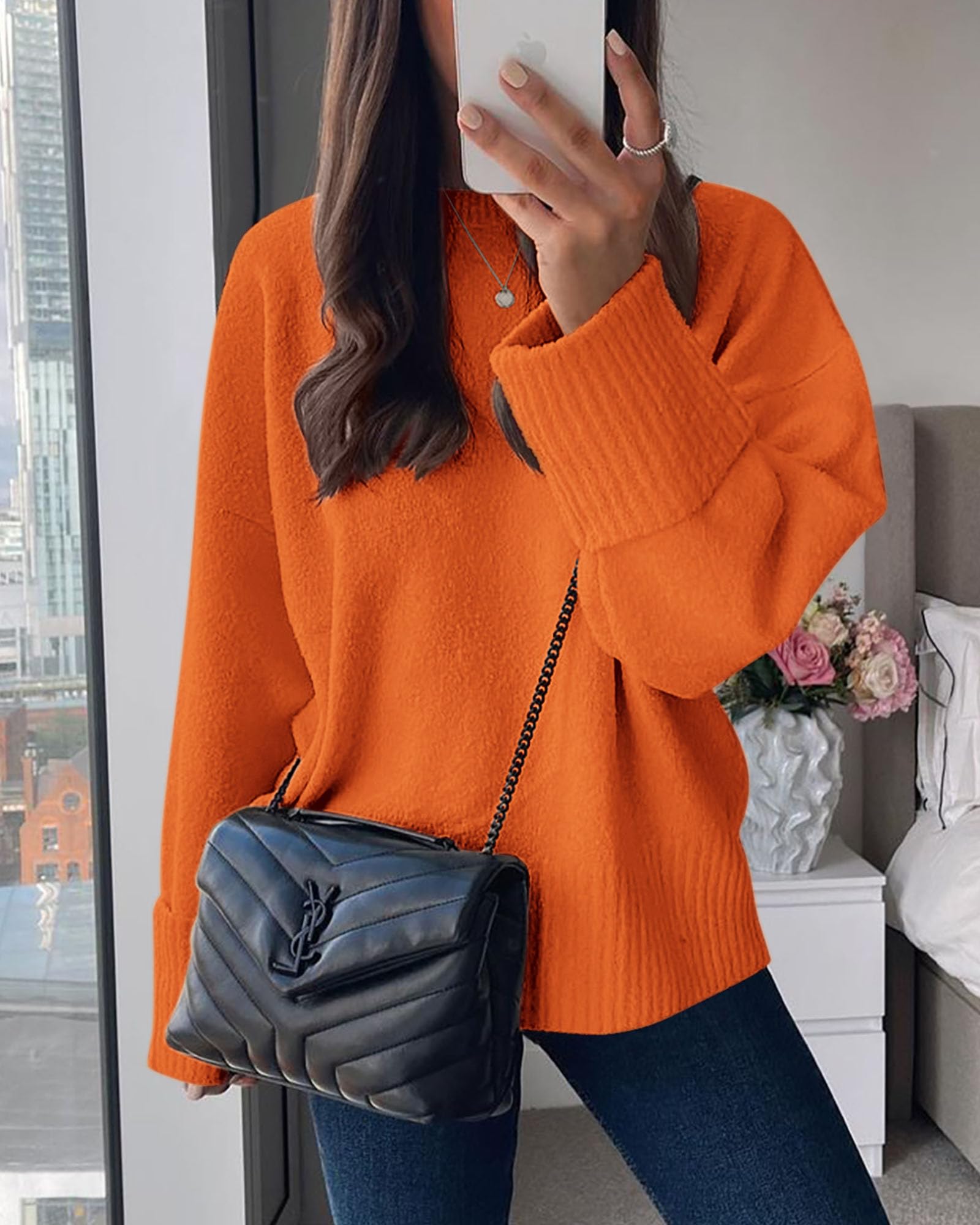 Women's Fall Fashion Cozy Oversized Sweaters(Orange,XS)