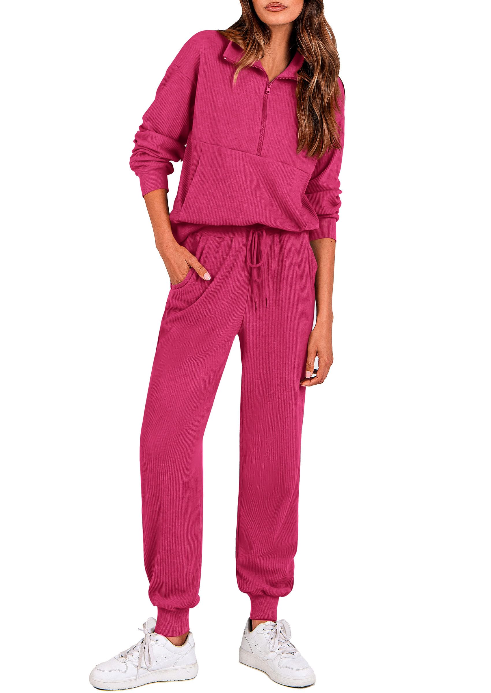 Airport Travel Outfit Women Ribbed Knit Matching Lounge Sets