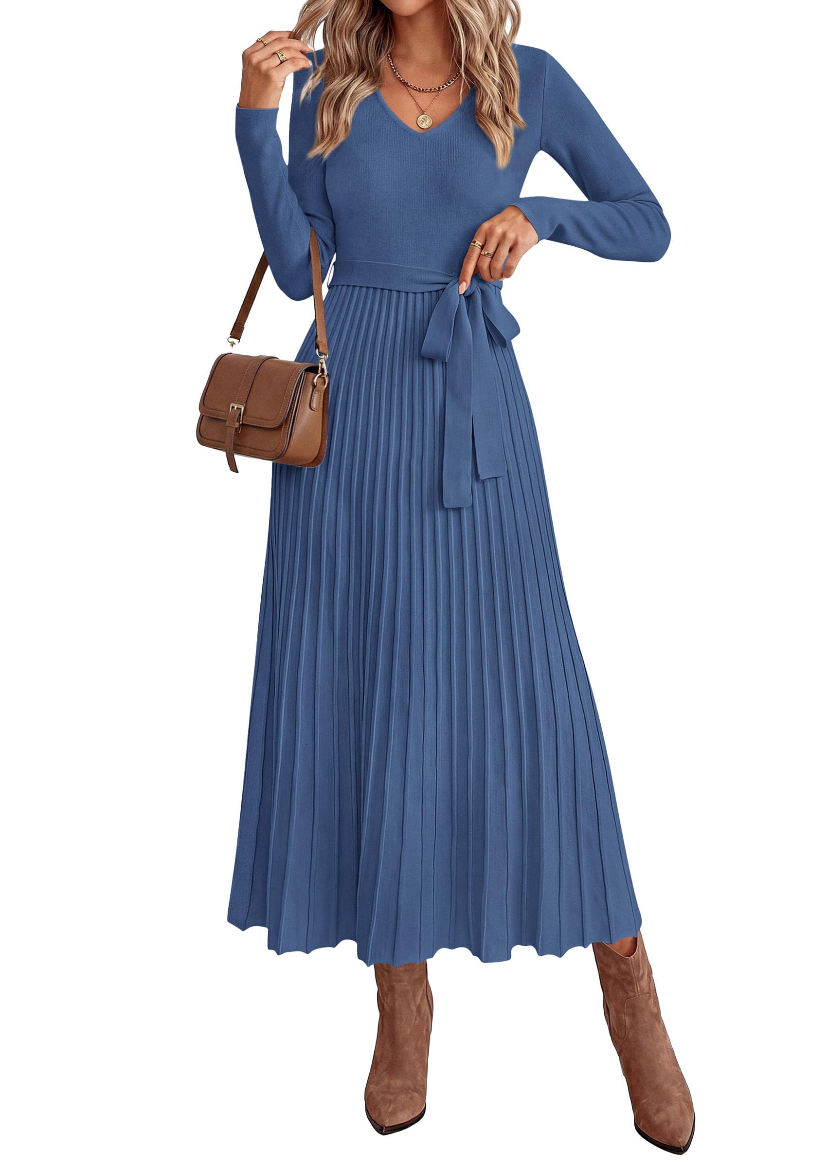 Womens Fall Maxi Long Sleeve Sweater Dress,Blue Grey,S