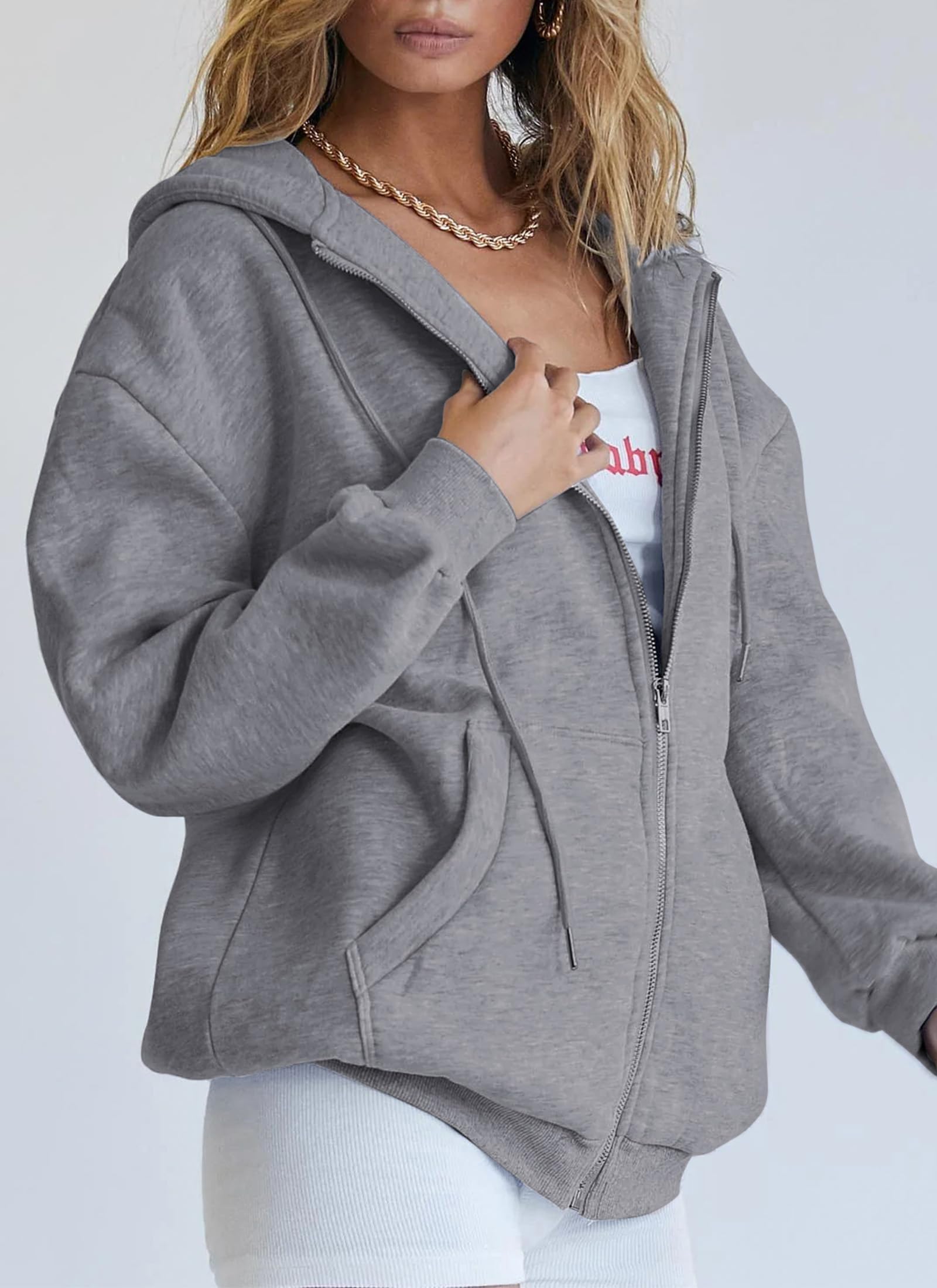 Women's Fall Zip Up Hoodies Sweatshirts Dark Grey