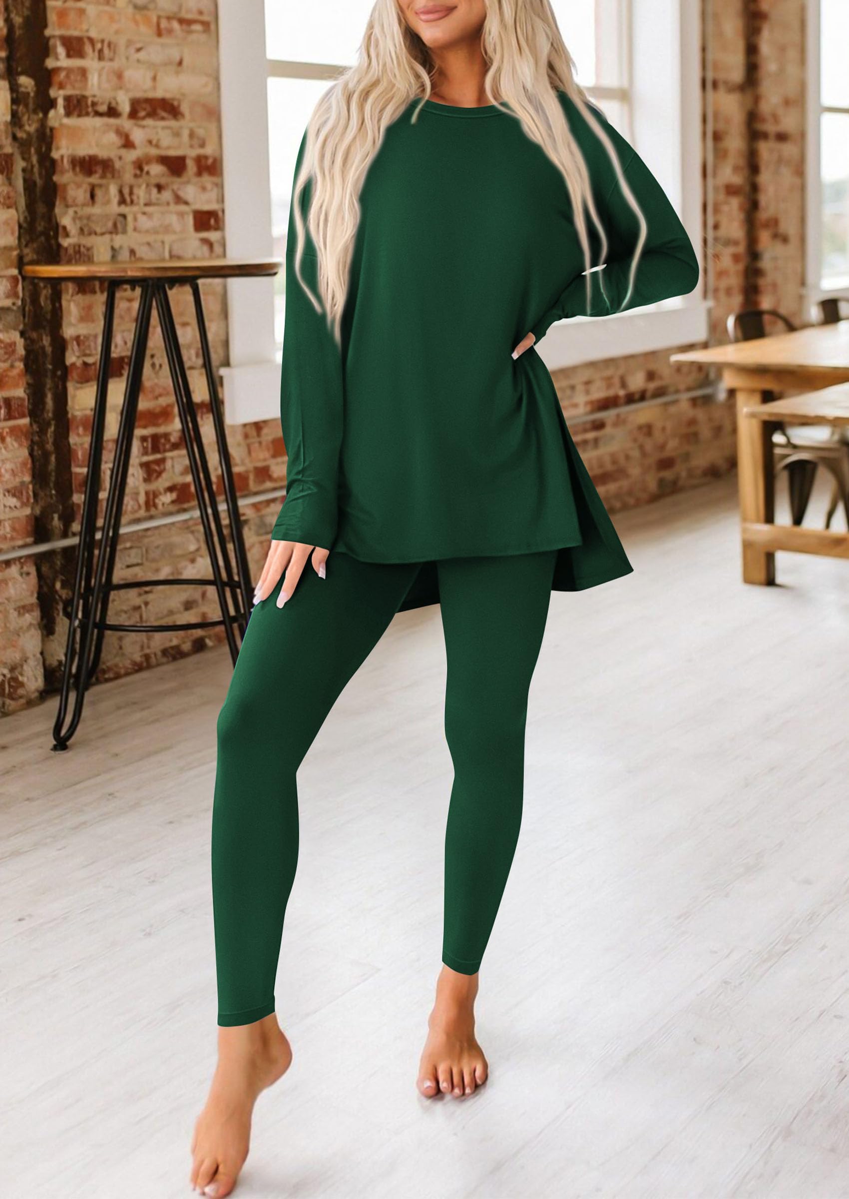 Women's 2 Piece Outfits Matching Lounge Sets,Dark Green,S