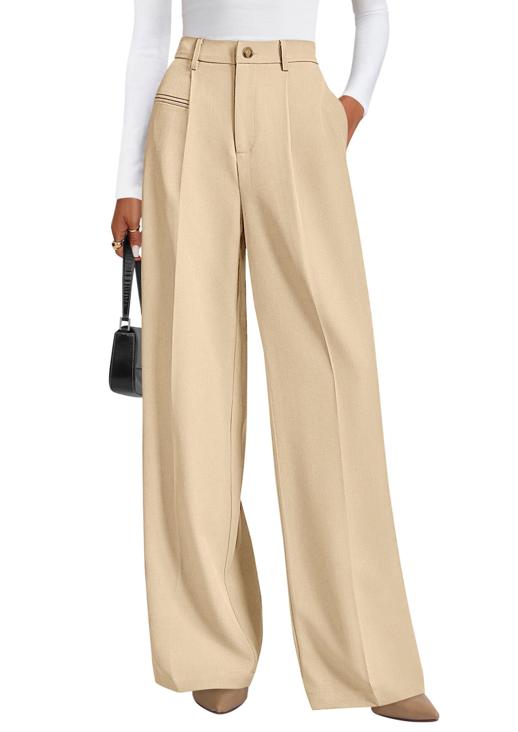 Women's Tailored Wide Leg Work Dress Pants,Light Khaki,XS