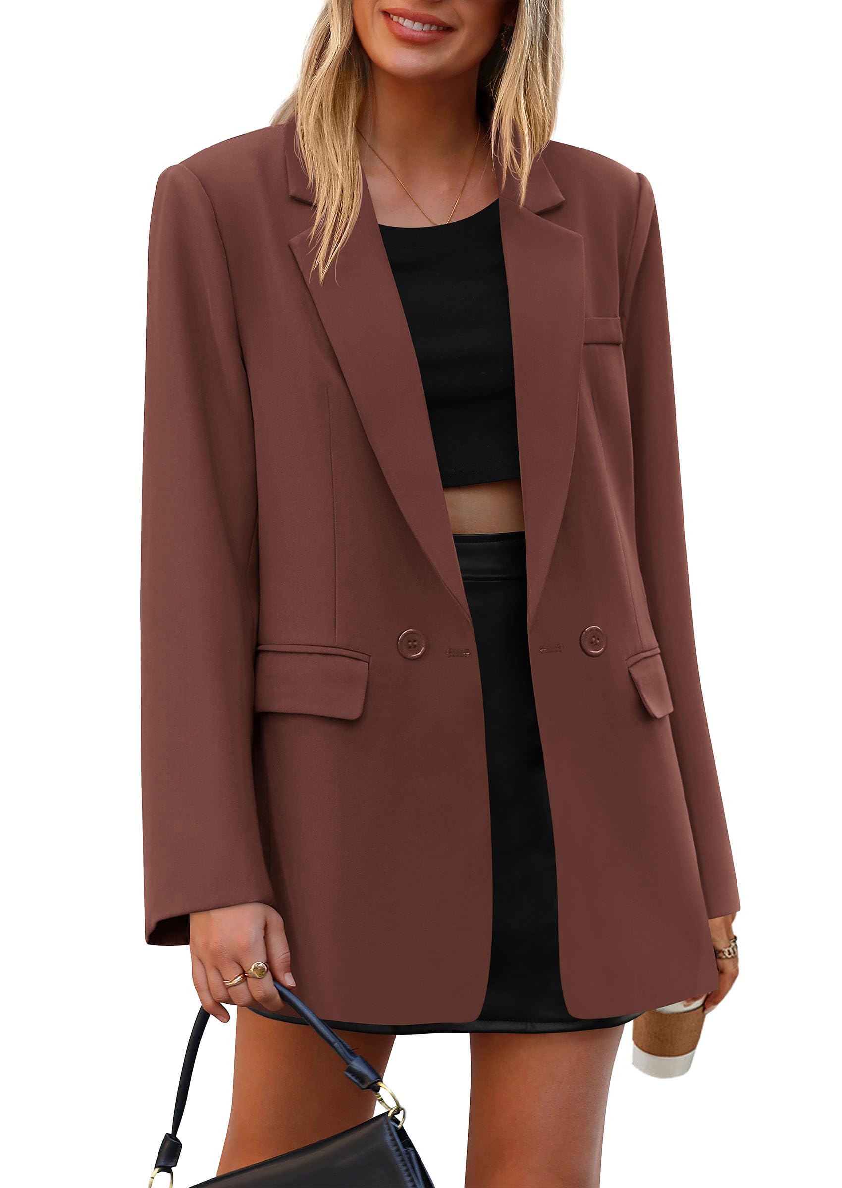 Women's Fall Business Casual Oversized Blazers(Brown,S)
