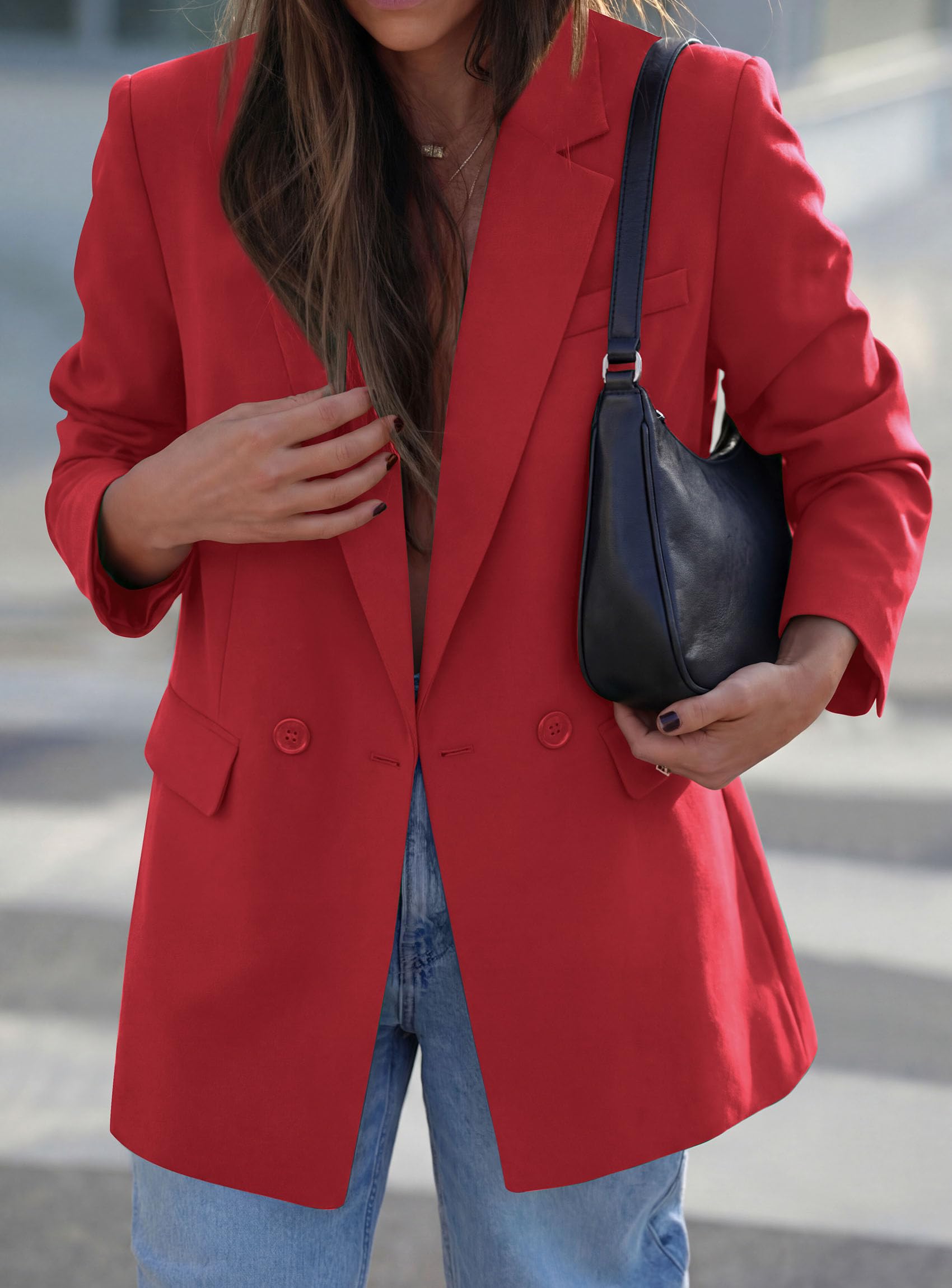 Women's Fall Business Casual Oversized Blazers(Red,S)
