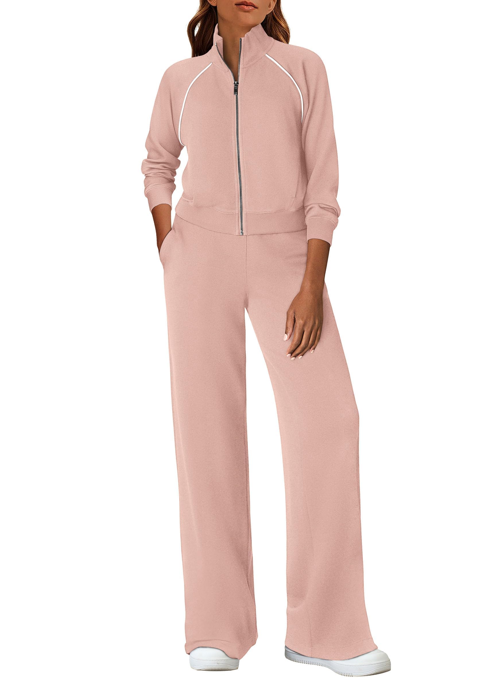 Women's 2 Piece Outfits Sweatsuits Lounge Sets,Light Pink,S