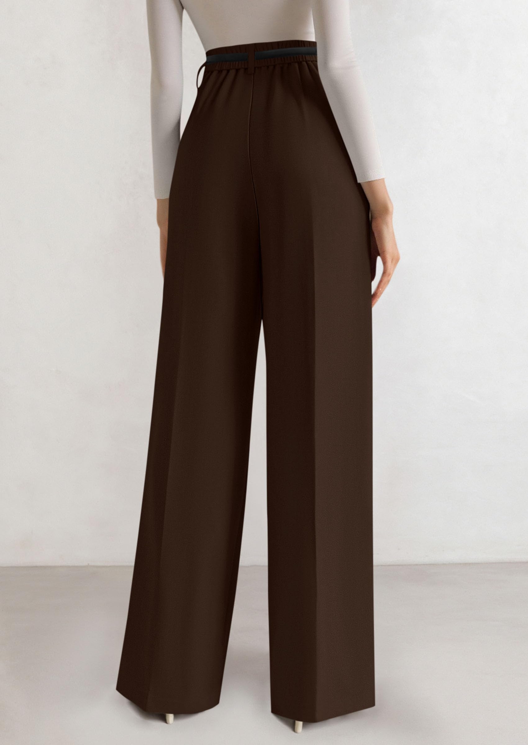 Women's Tailored Wide Leg Work Dress Pants,Dark Brown,XS