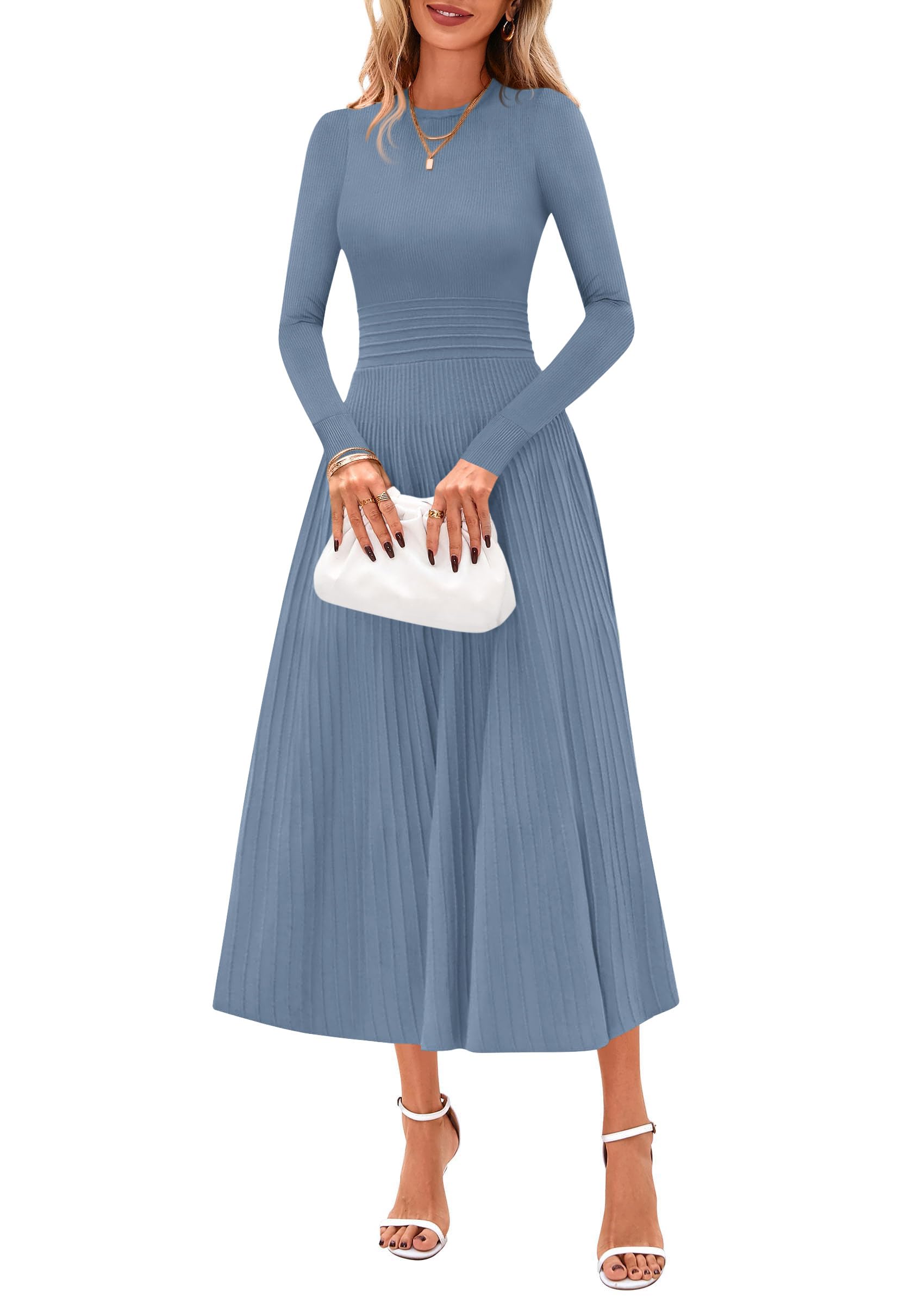 Women's Long Sleeve Knit Maxi Sweater Dress,Grey Blue,S
