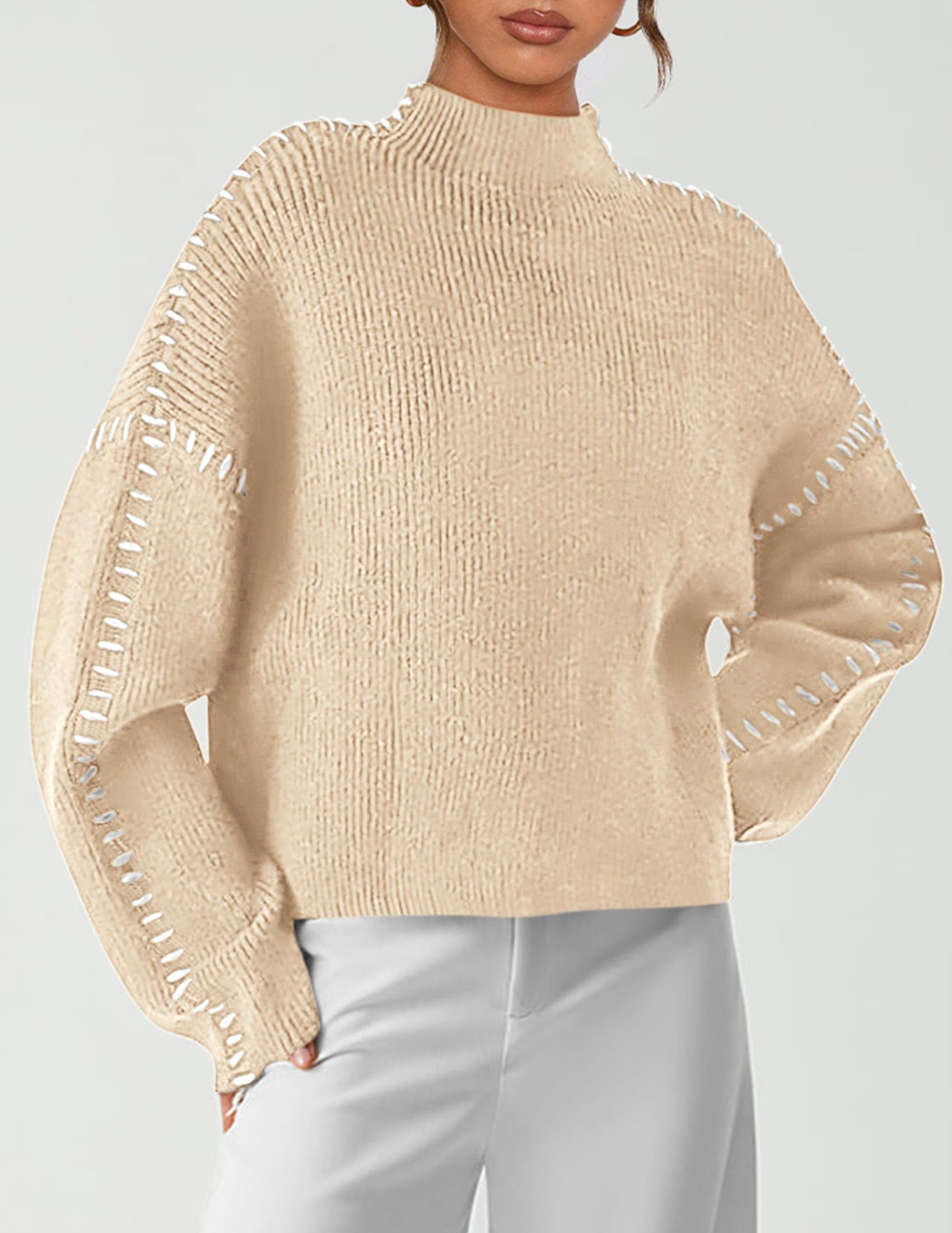 Womens Chunky Knit Oversized Pullover Sweaters,Apricot,S