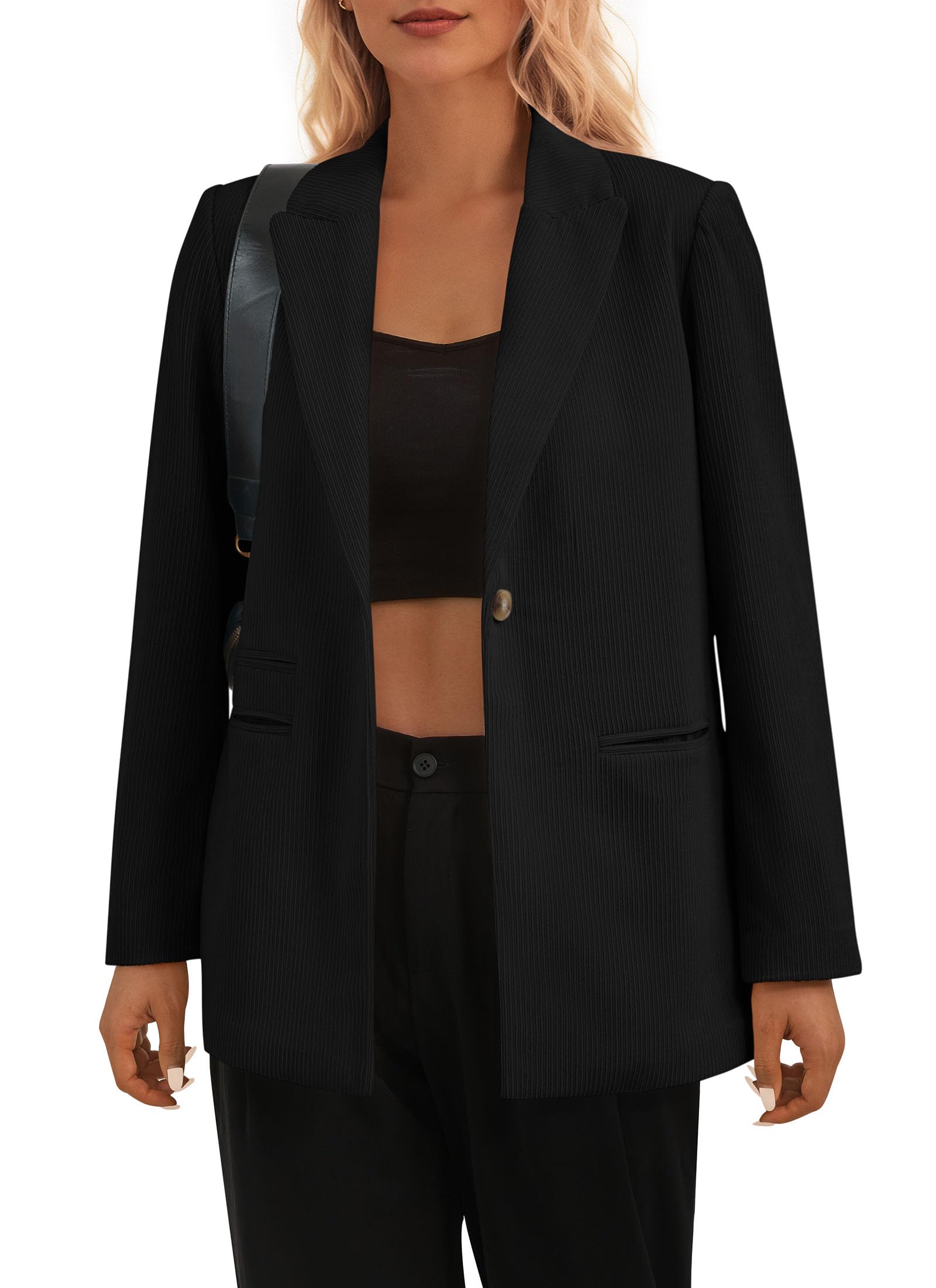 Women's Winter Corduroy Blazers Jackets (Black,S)