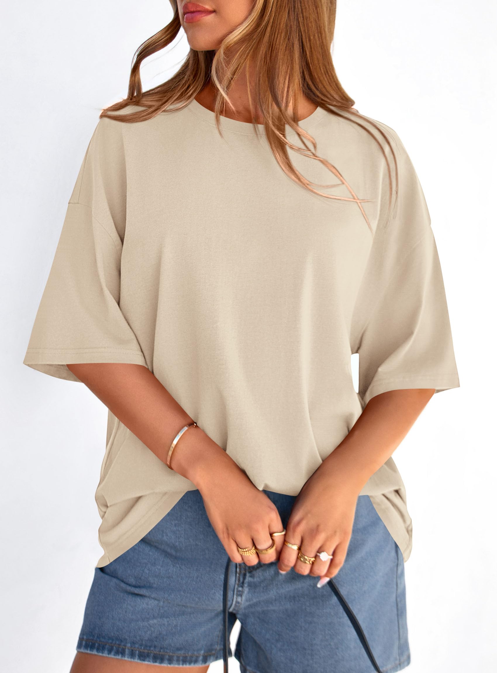 Women's Oversized Tshirts Going Out Tops (Apricot,S)