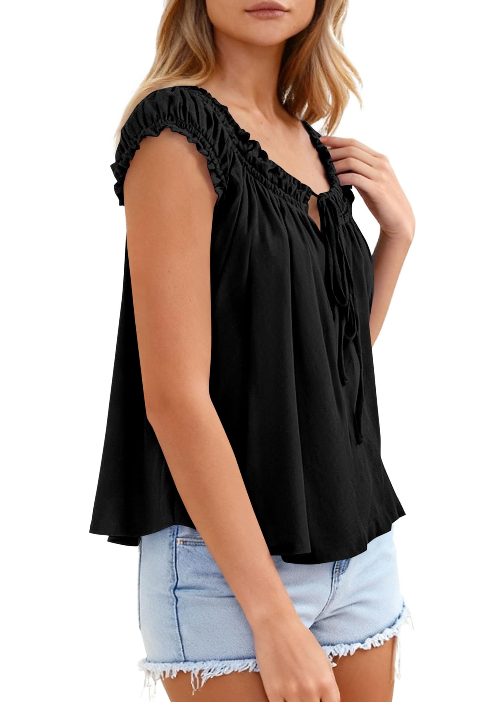Womens Summer Tank Tops Babydoll Peplum Blouses,Black,XS