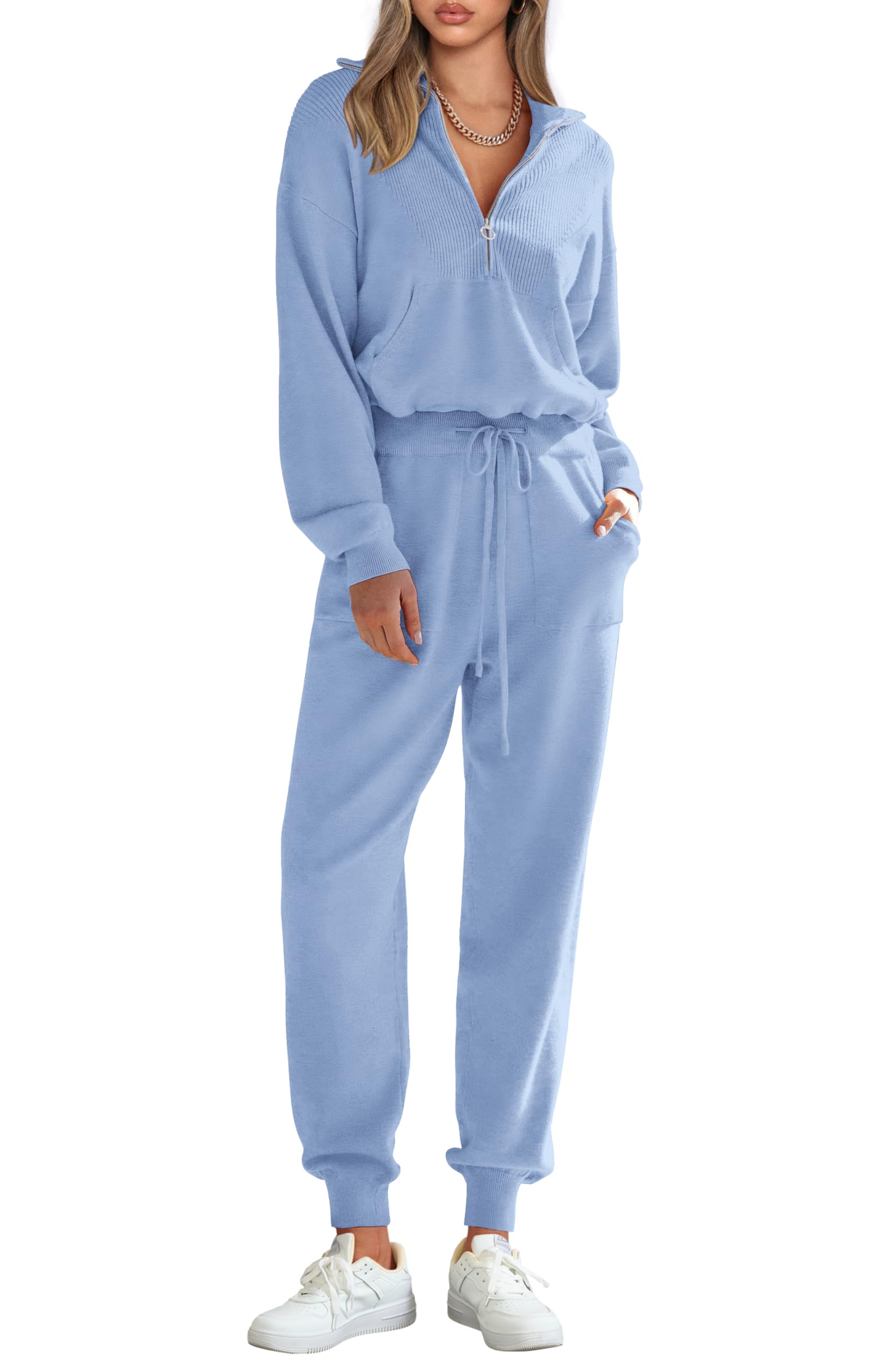 Women's 2 Piece Sweatsuits Set Fall Outfits(Light Blue,S)