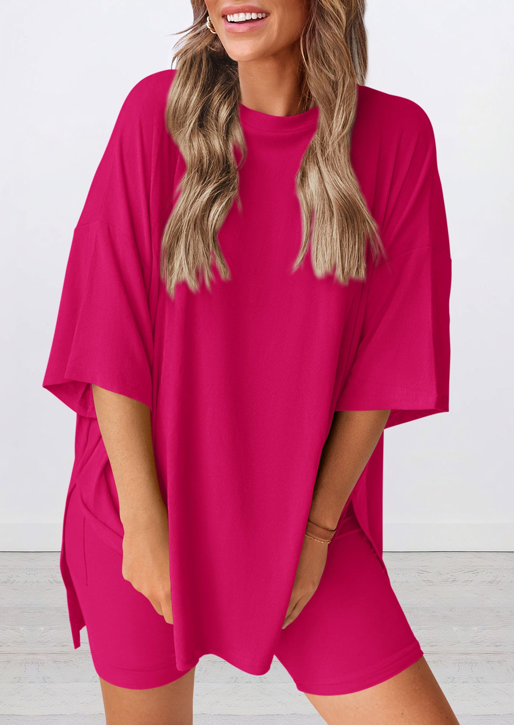 Women 2 Piece Lounge Set Airport Travel Outfit, Rose Red,S