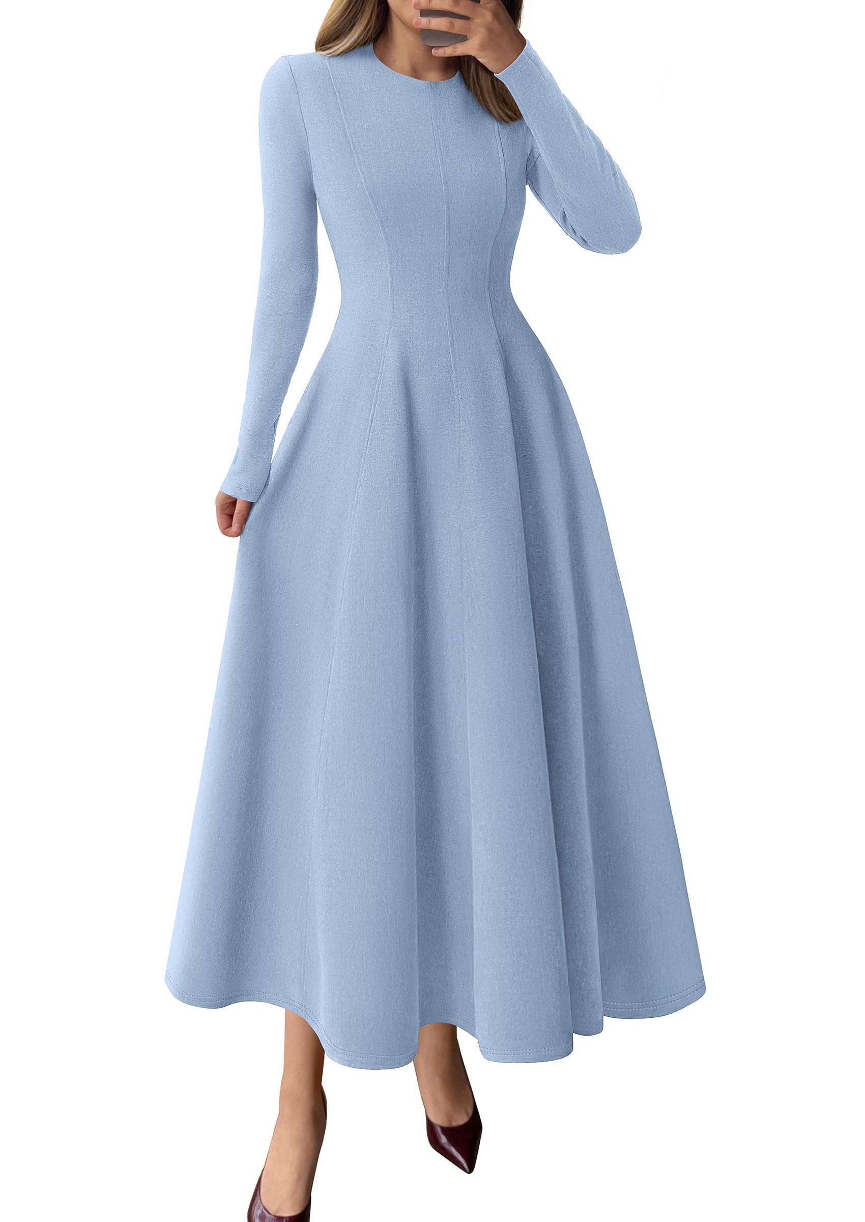 Women's Fall Long Sleeve A Line Midi Elegant Cocktail Dress