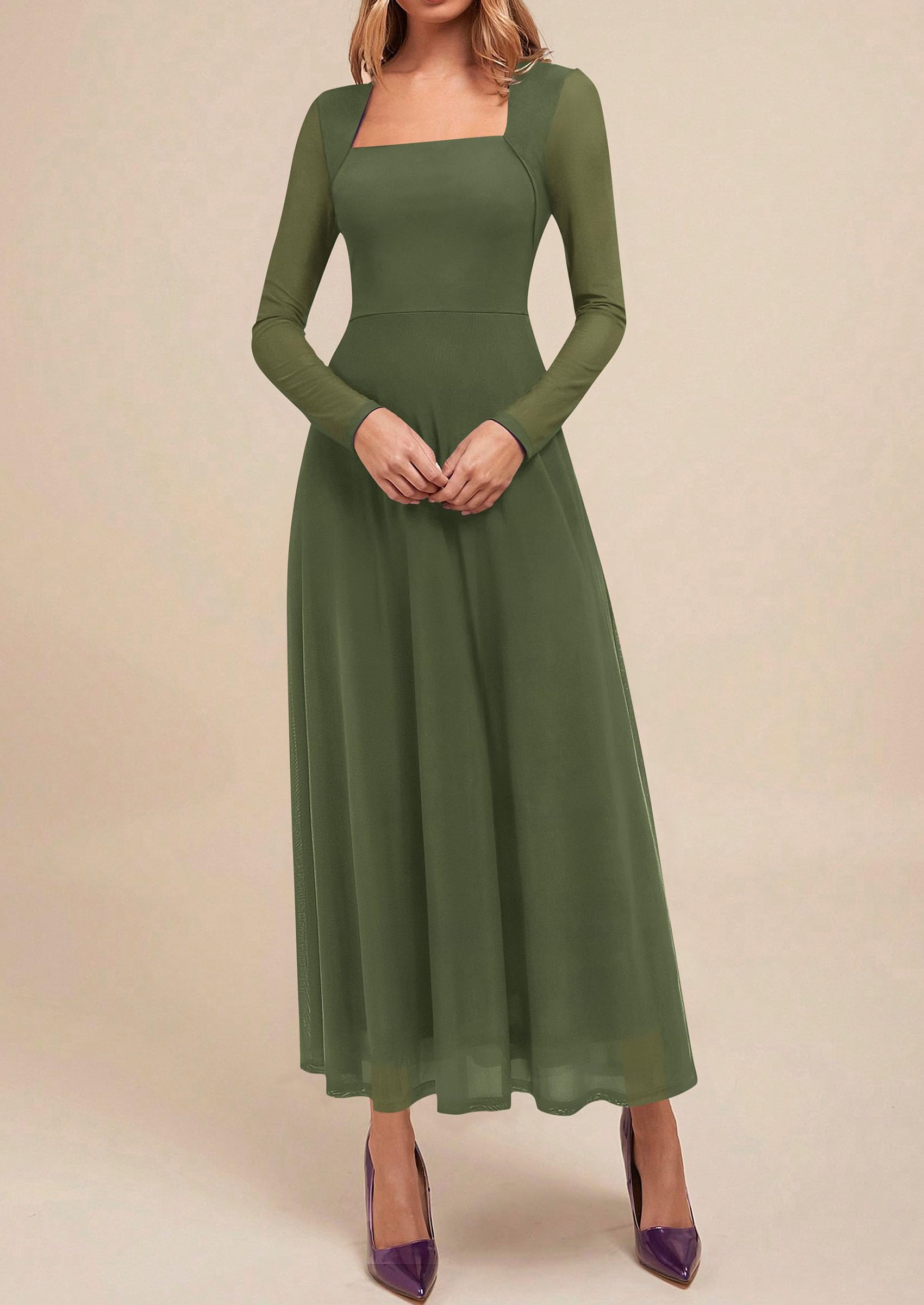 Women's Flowy Maxi Mesh Fall Cocktail Wedding Guest Dresses