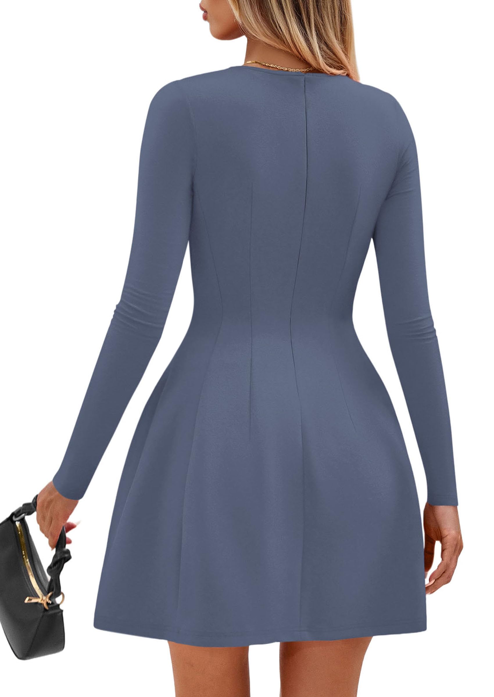 Womens Long Sleeve Pleated Mini Dress,Blue,XS